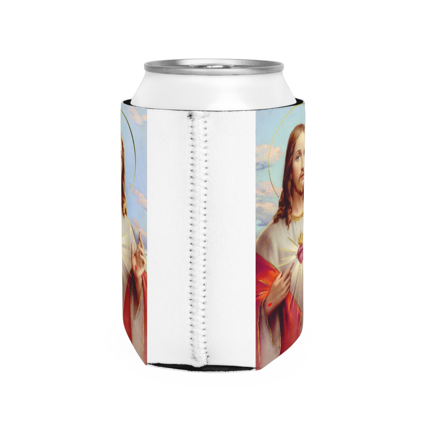 Sacred Heart Jesus Can Cooler Sleeve — Religious Beverage Insulator for Church Events & Gifts