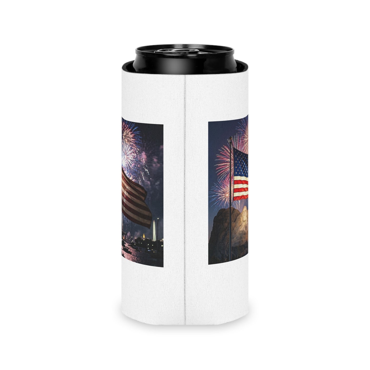 USA 4th of July Drink Insulator - Four Great Presidents & Flag Fireworks