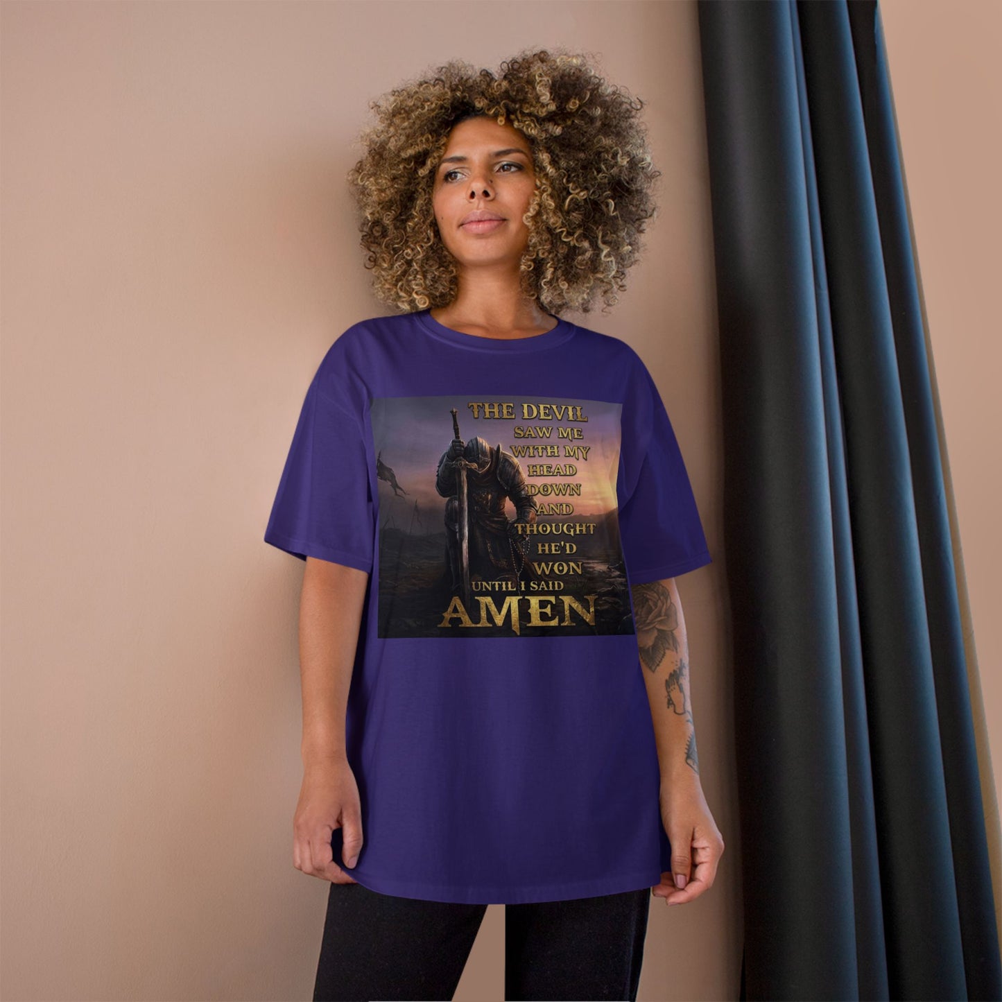 Christian Knight Prayer T-Shirt — Dawn Battlefield Survivor Design