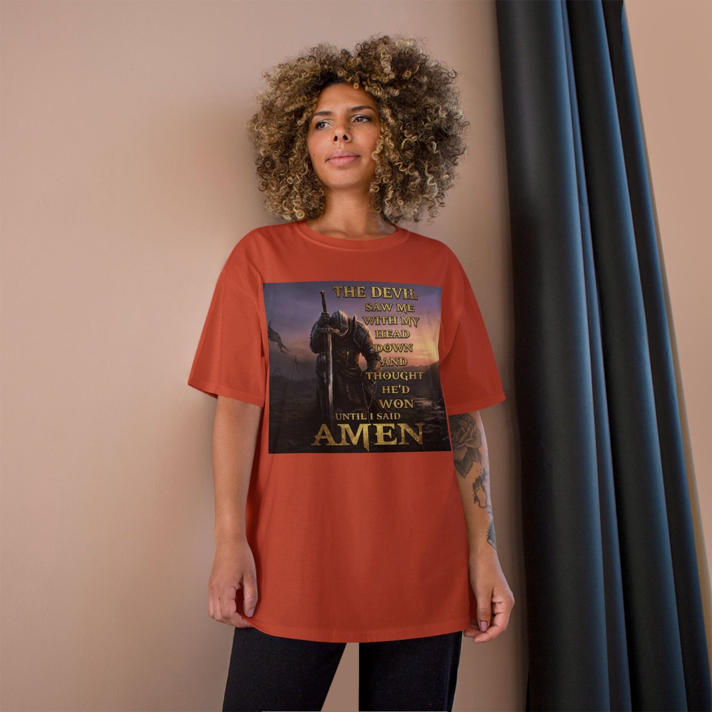 Christian Knight Prayer T-Shirt — Dawn Battlefield Survivor Design