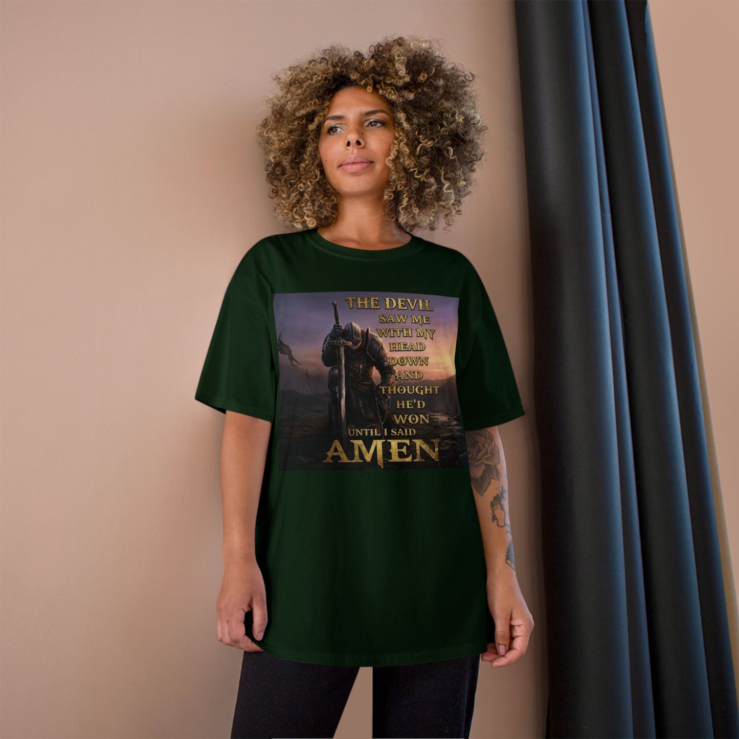Christian Knight Prayer T-Shirt — Dawn Battlefield Survivor Design