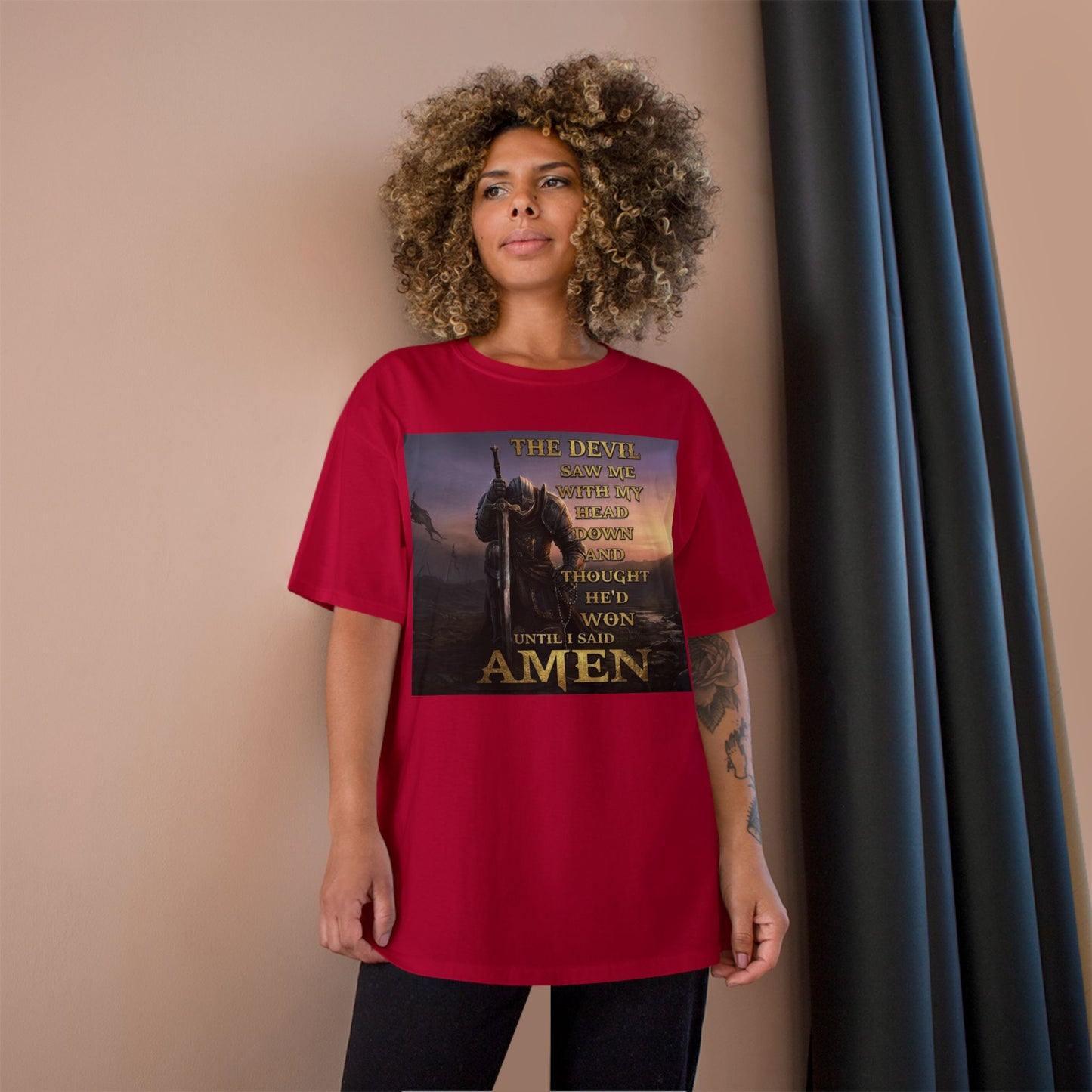 Christian Knight Prayer T-Shirt — Dawn Battlefield Survivor Design