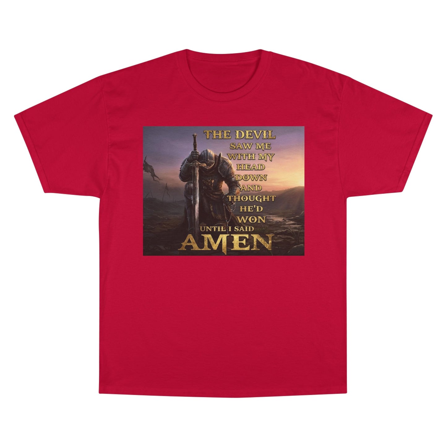 Christian Knight Prayer T-Shirt — Dawn Battlefield Survivor Design