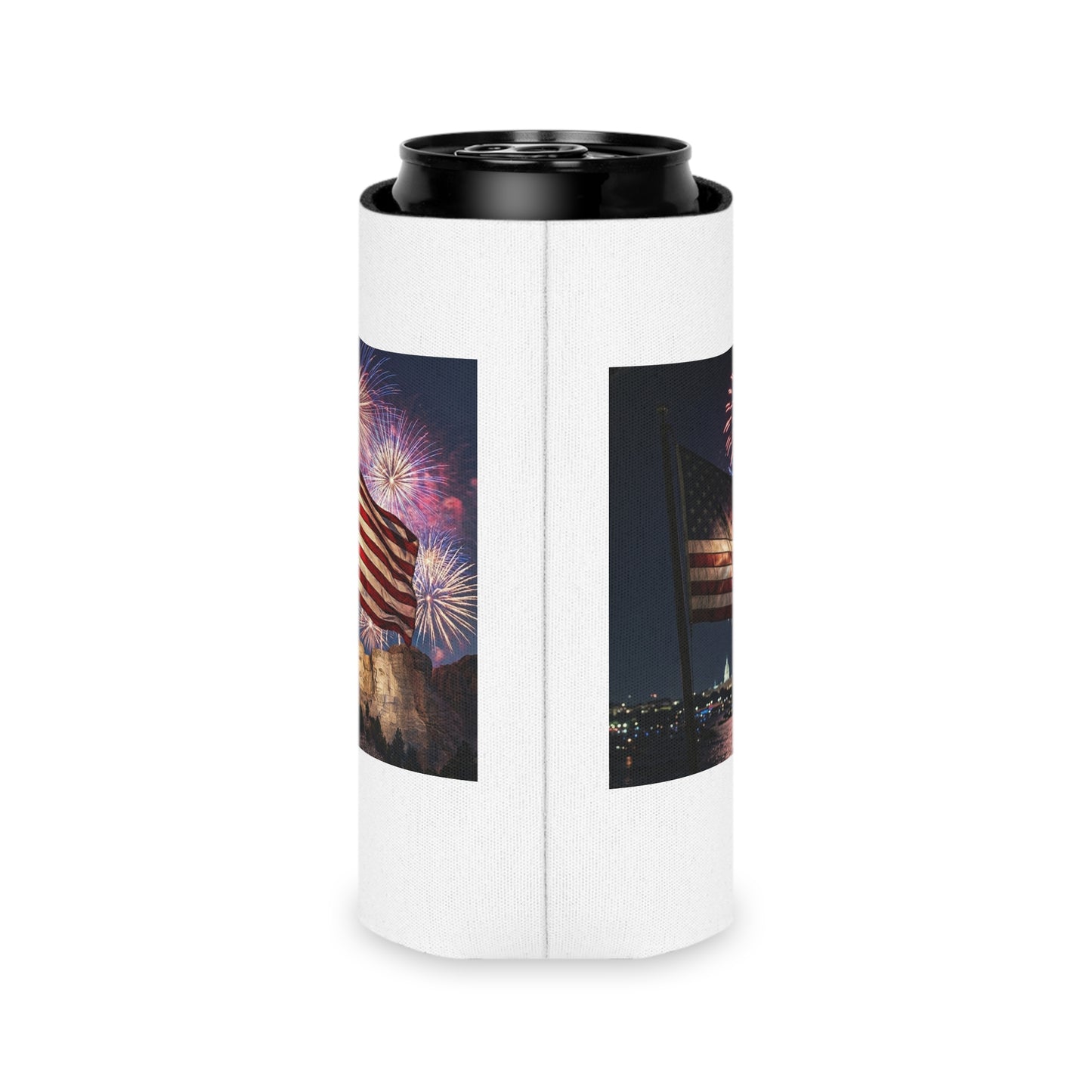 USA 4th of July Drink Insulator - Four Great Presidents & Flag Fireworks