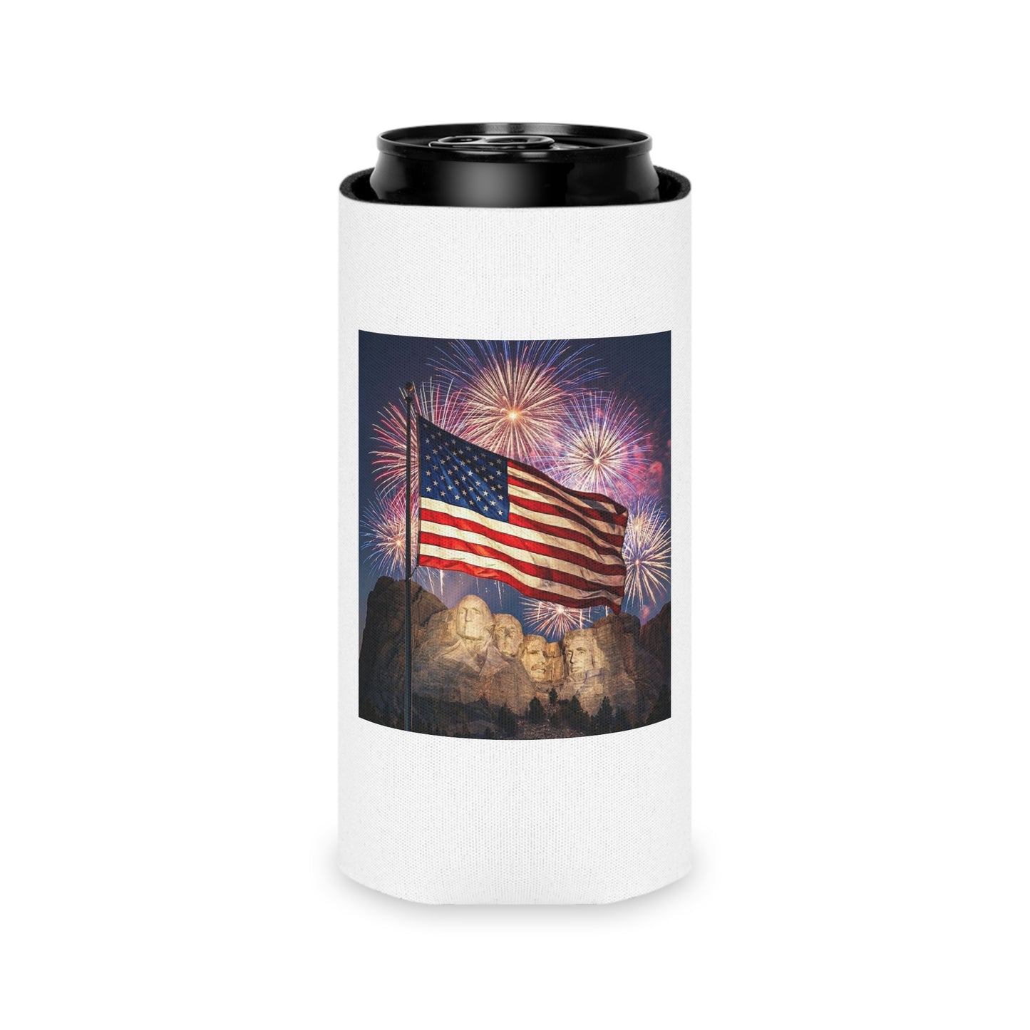 USA 4th of July Drink Insulator - Four Great Presidents & Flag Fireworks