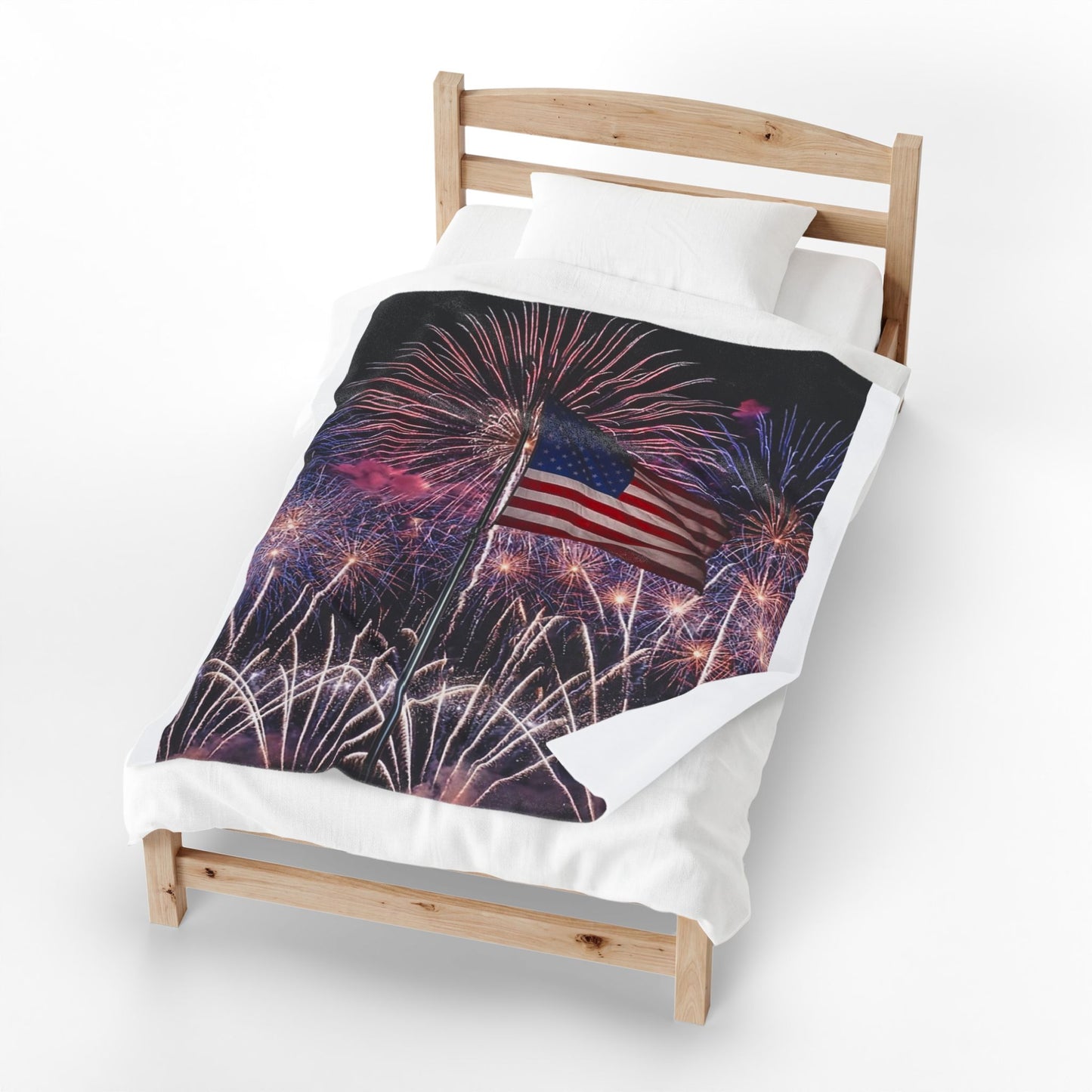 American Flag Fireworks Velveteen Plush Blanket – Patriotic 4th of July Throw
