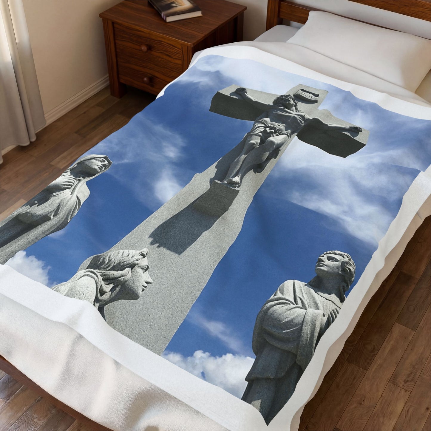 Golgotha Crucifix - Velveteen Plush Blanket — Jesus Crucifix Throw