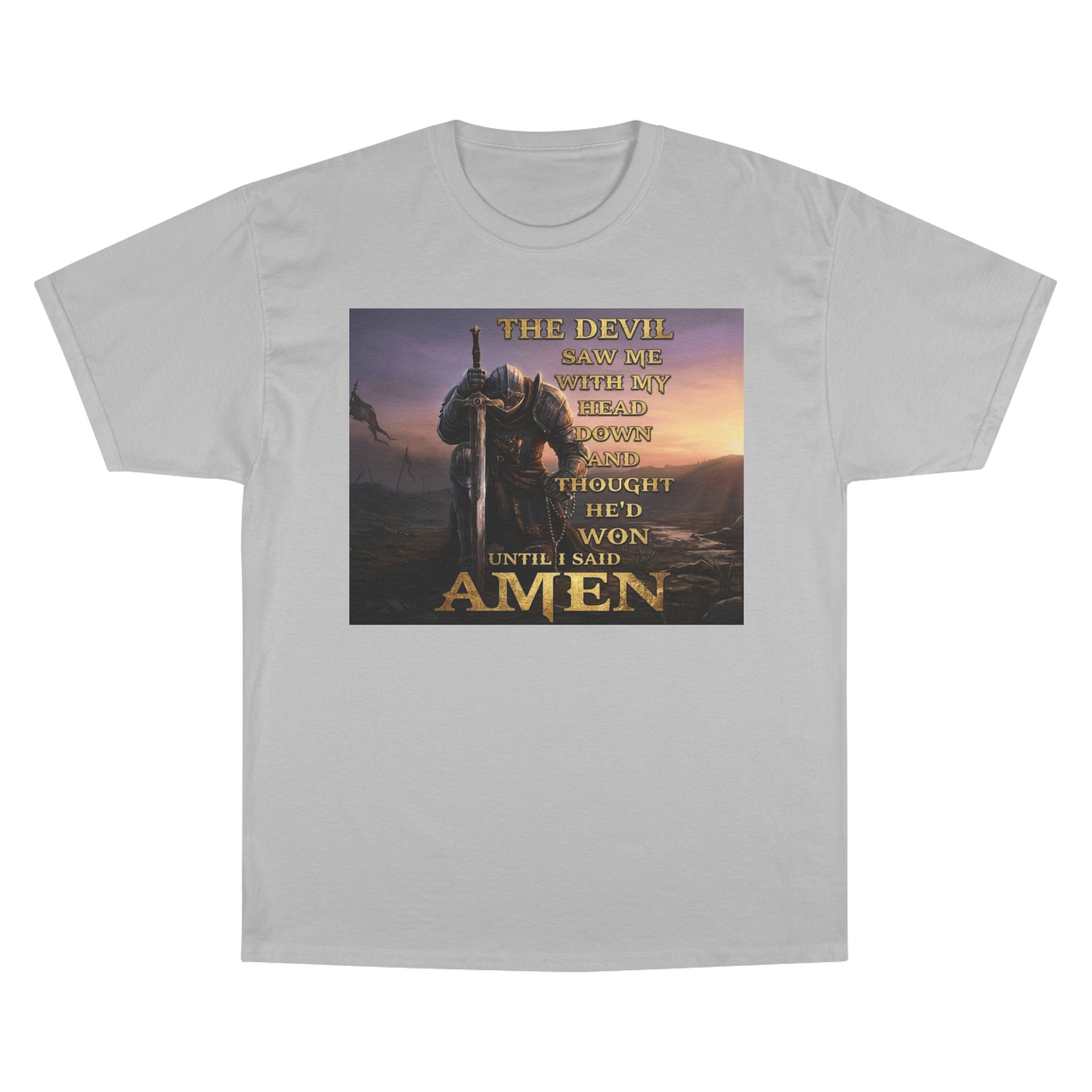 Christian Knight Prayer T-Shirt — Dawn Battlefield Survivor Design
