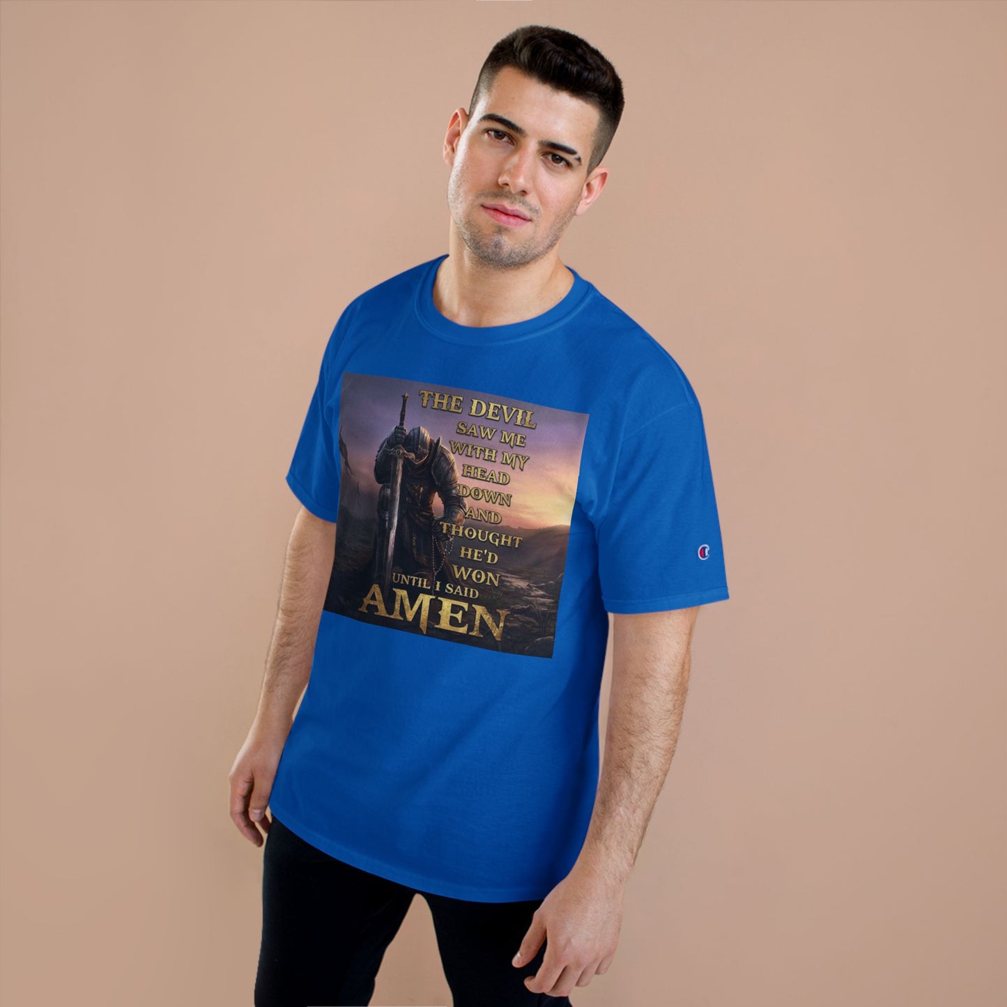 Christian Knight Prayer T-Shirt — Dawn Battlefield Survivor Design