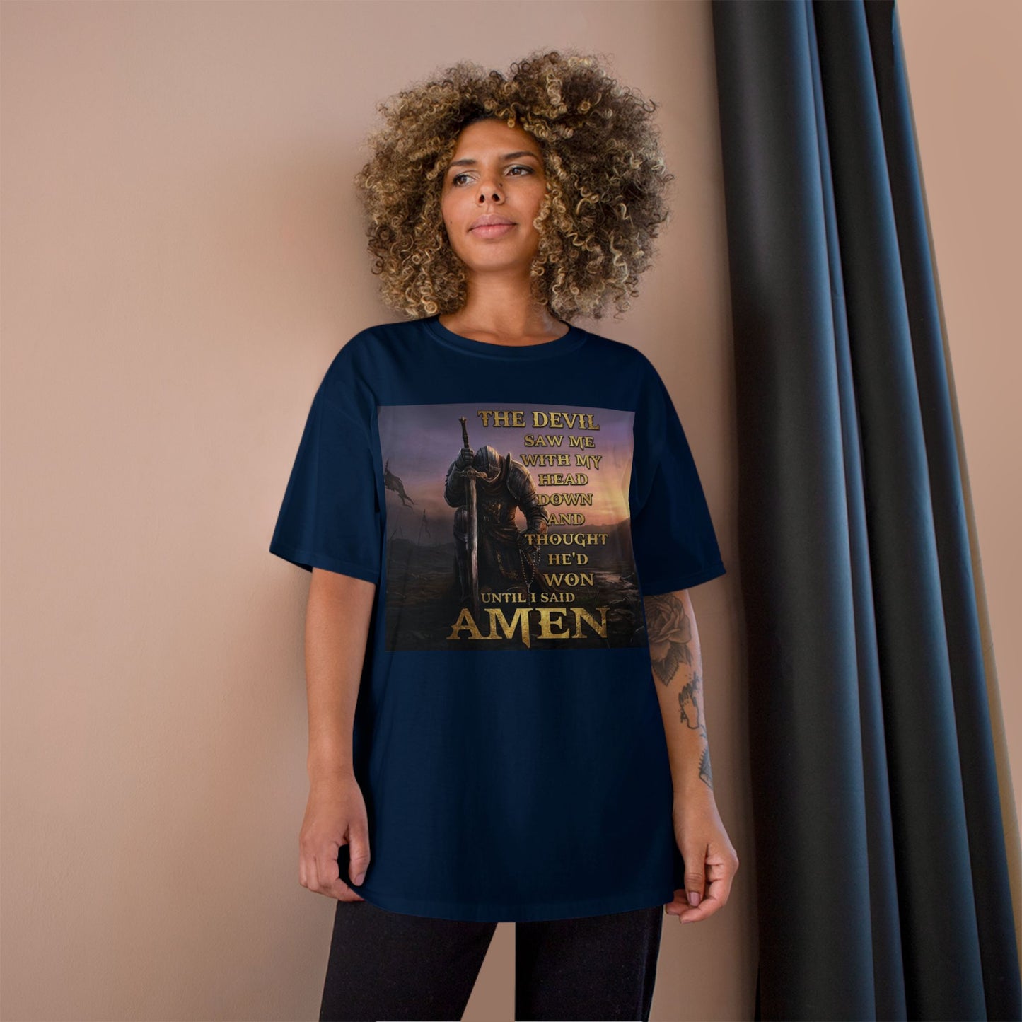 Christian Knight Prayer T-Shirt — Dawn Battlefield Survivor Design