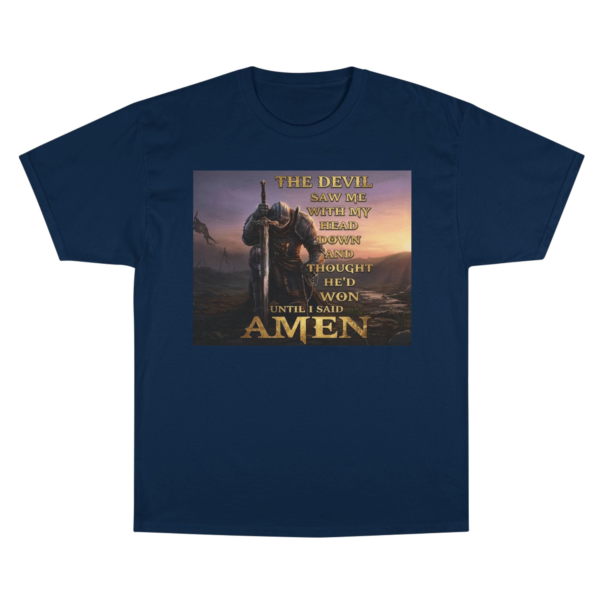 Christian Knight Prayer T-Shirt — Dawn Battlefield Survivor Design