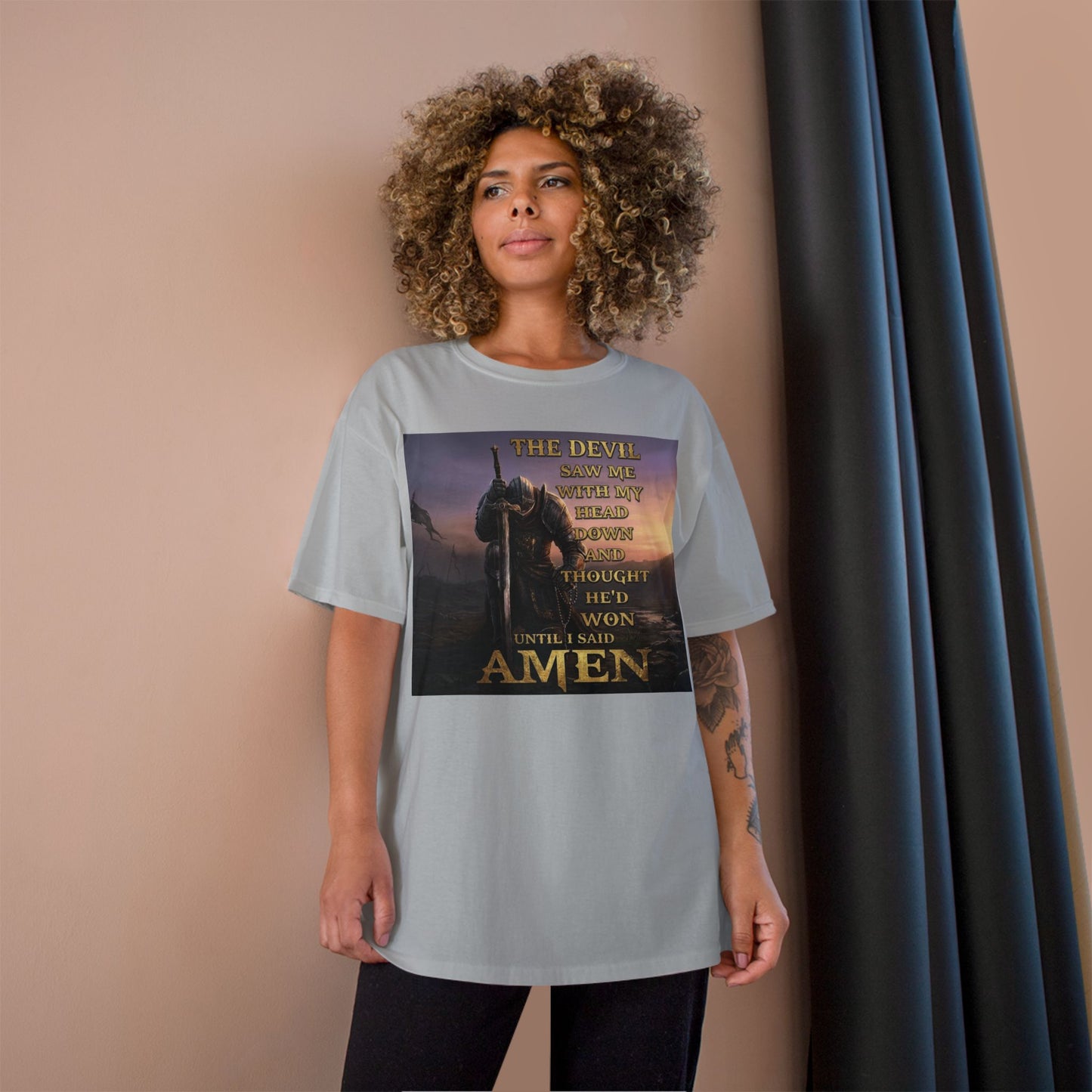 Christian Knight Prayer T-Shirt — Dawn Battlefield Survivor Design