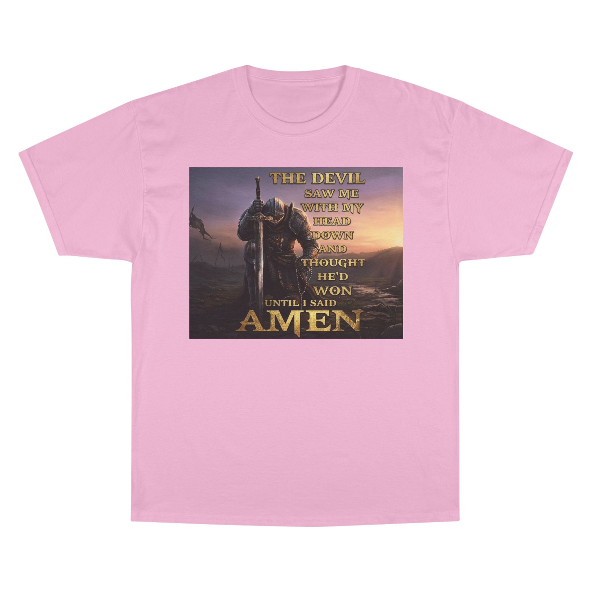 Christian Knight Prayer T-Shirt — Dawn Battlefield Survivor Design
