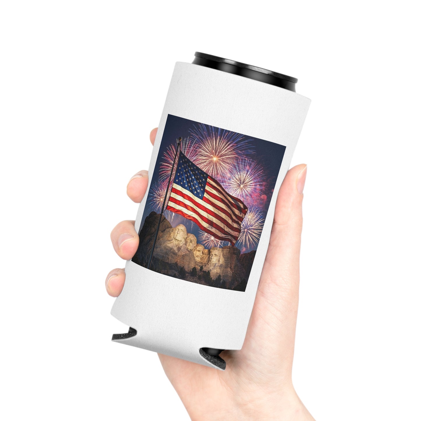 USA 4th of July Drink Insulator - Four Great Presidents & Flag Fireworks