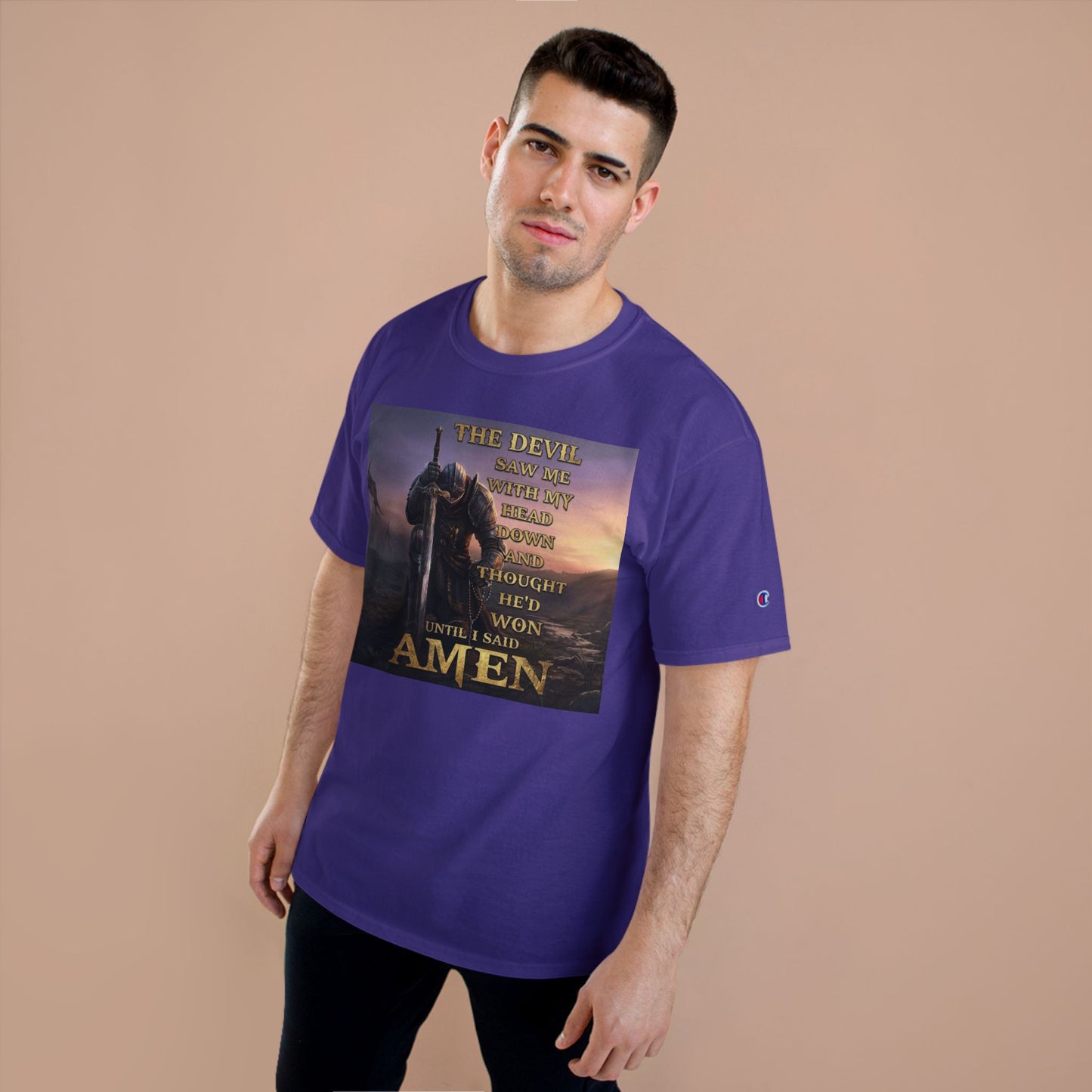 Christian Knight Prayer T-Shirt — Dawn Battlefield Survivor Design