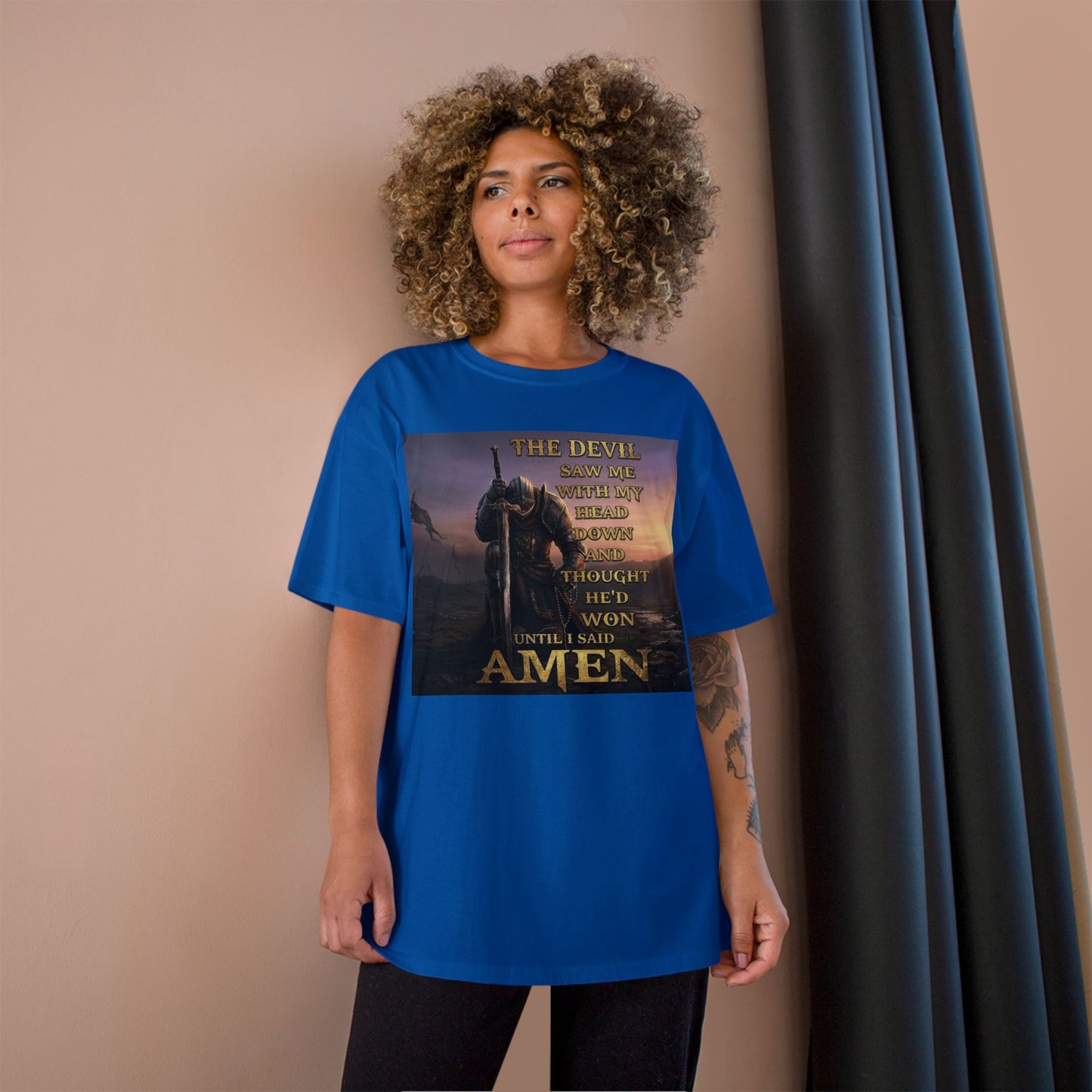 Christian Knight Prayer T-Shirt — Dawn Battlefield Survivor Design
