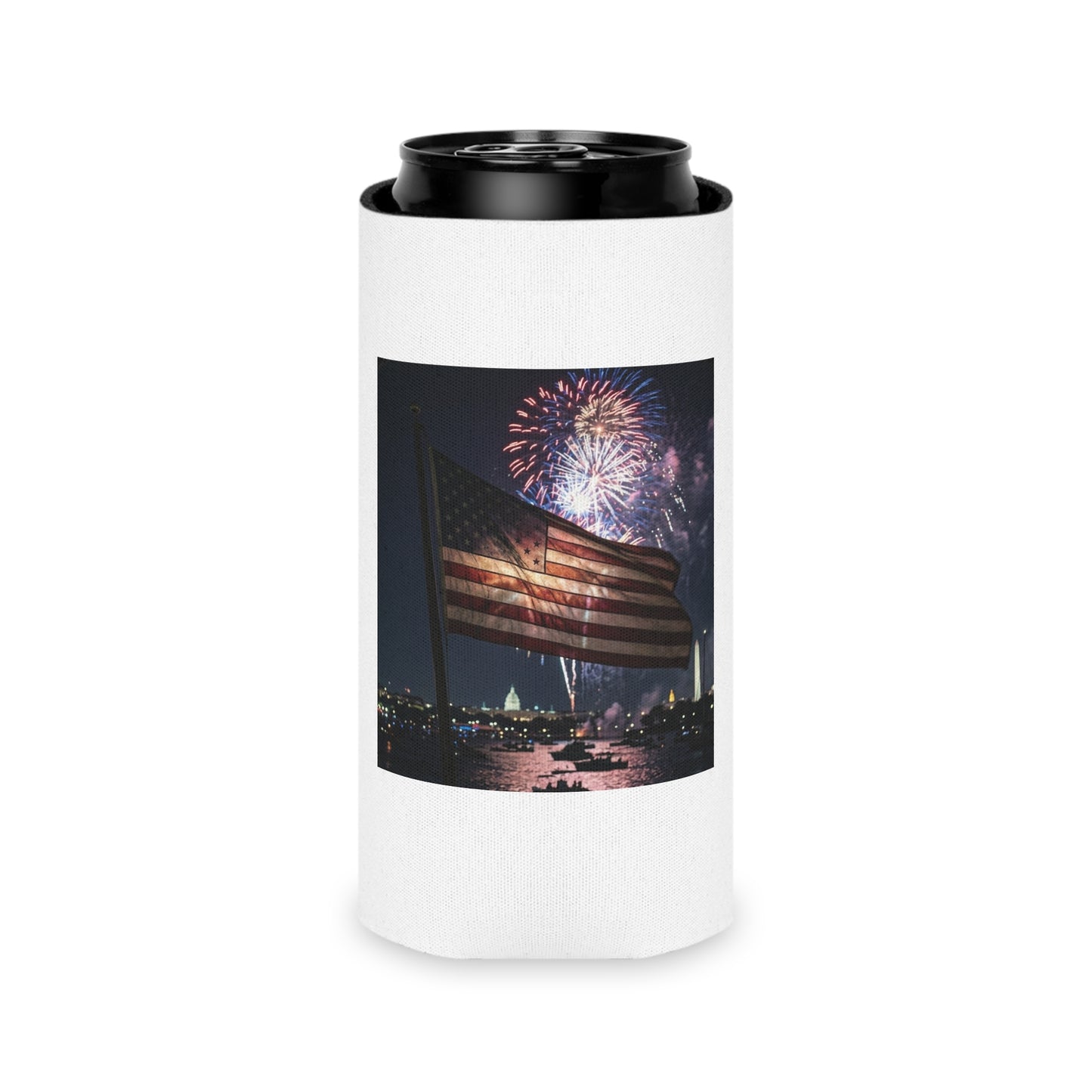 USA 4th of July Drink Insulator - Four Great Presidents & Flag Fireworks