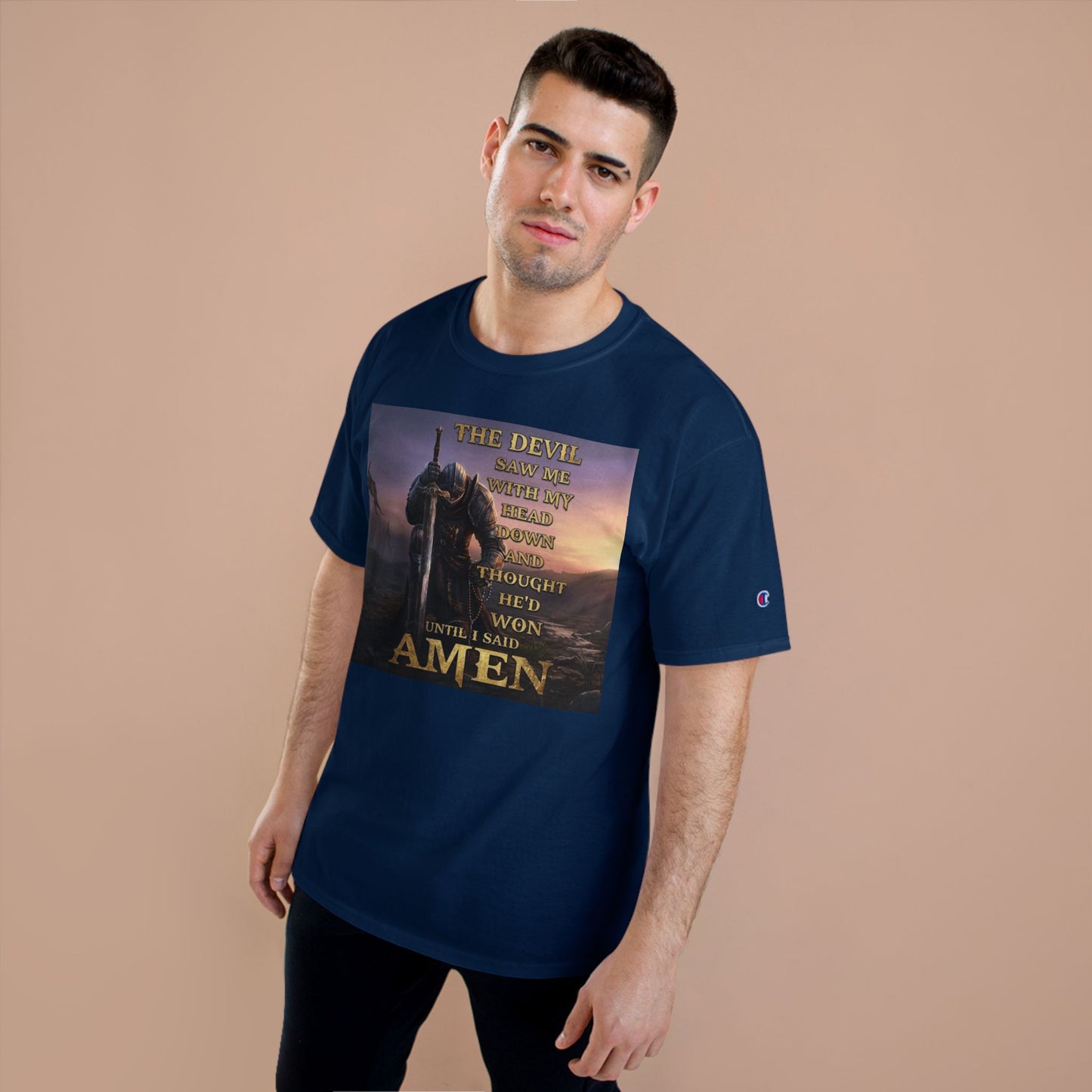 Christian Knight Prayer T-Shirt — Dawn Battlefield Survivor Design