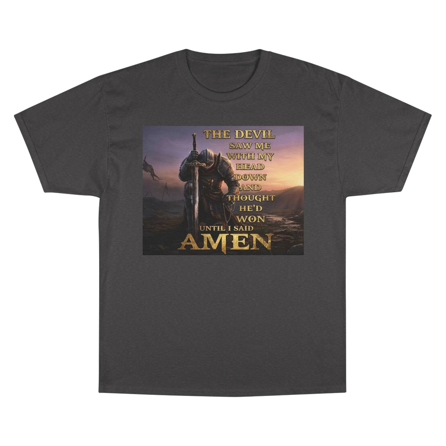 Christian Knight Prayer T-Shirt — Dawn Battlefield Survivor Design