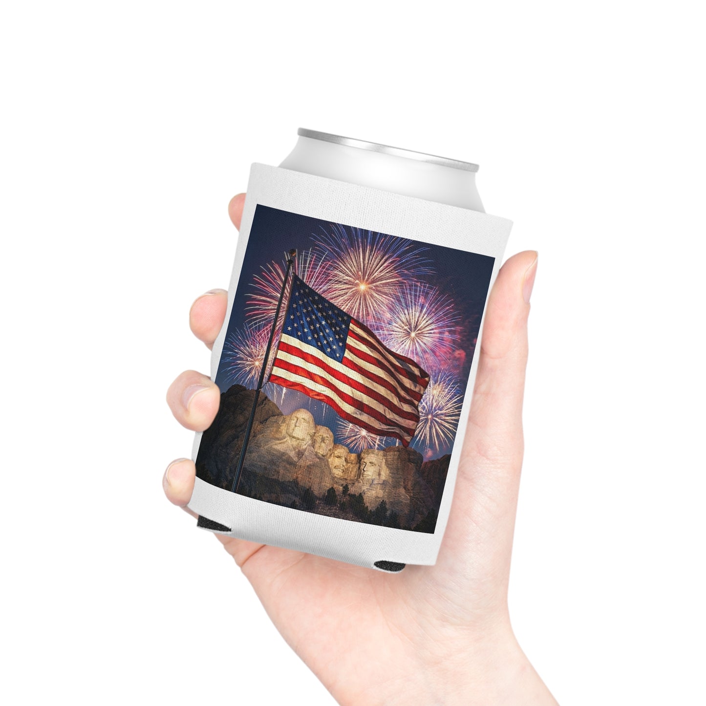 USA 4th of July Drink Insulator - Four Great Presidents & Flag Fireworks