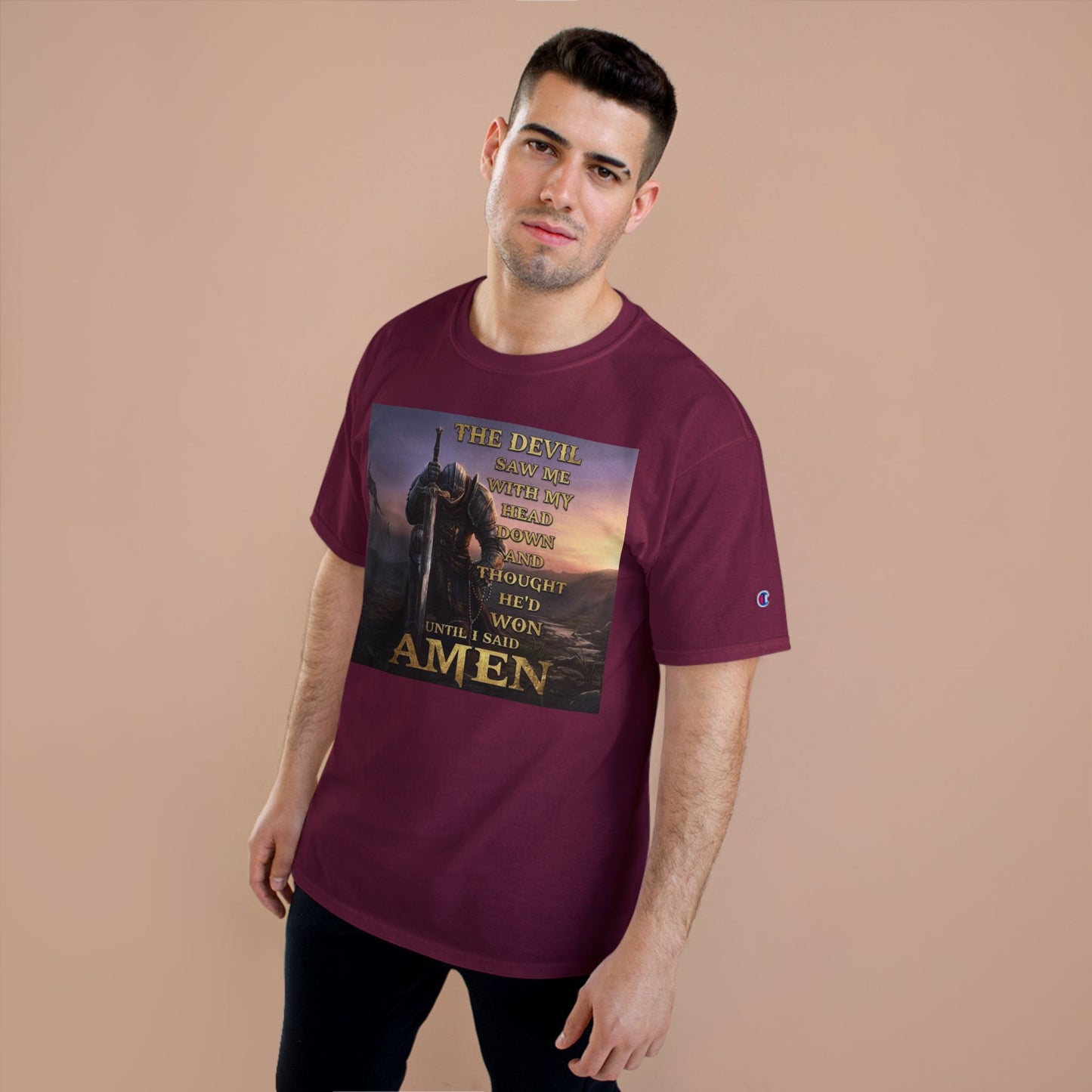 Christian Knight Prayer T-Shirt — Dawn Battlefield Survivor Design