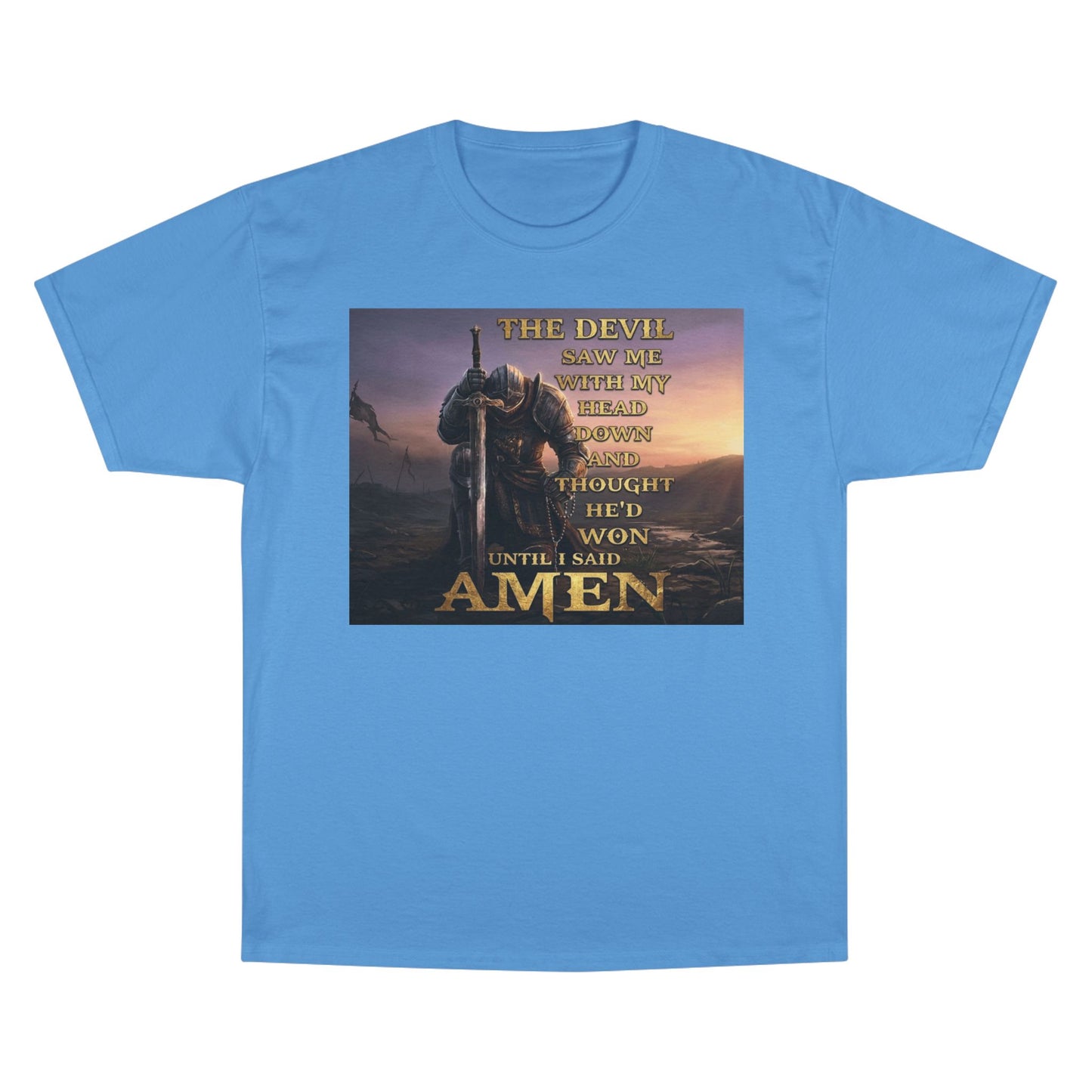 Christian Knight Prayer T-Shirt — Dawn Battlefield Survivor Design