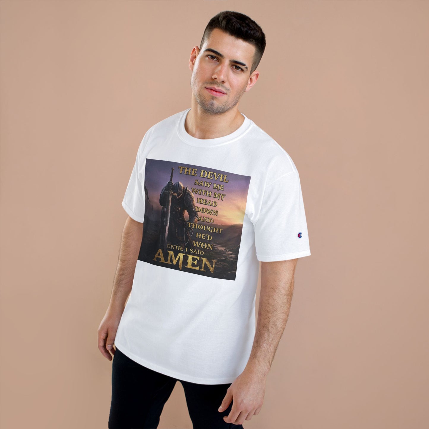 Christian Knight Prayer T-Shirt — Dawn Battlefield Survivor Design