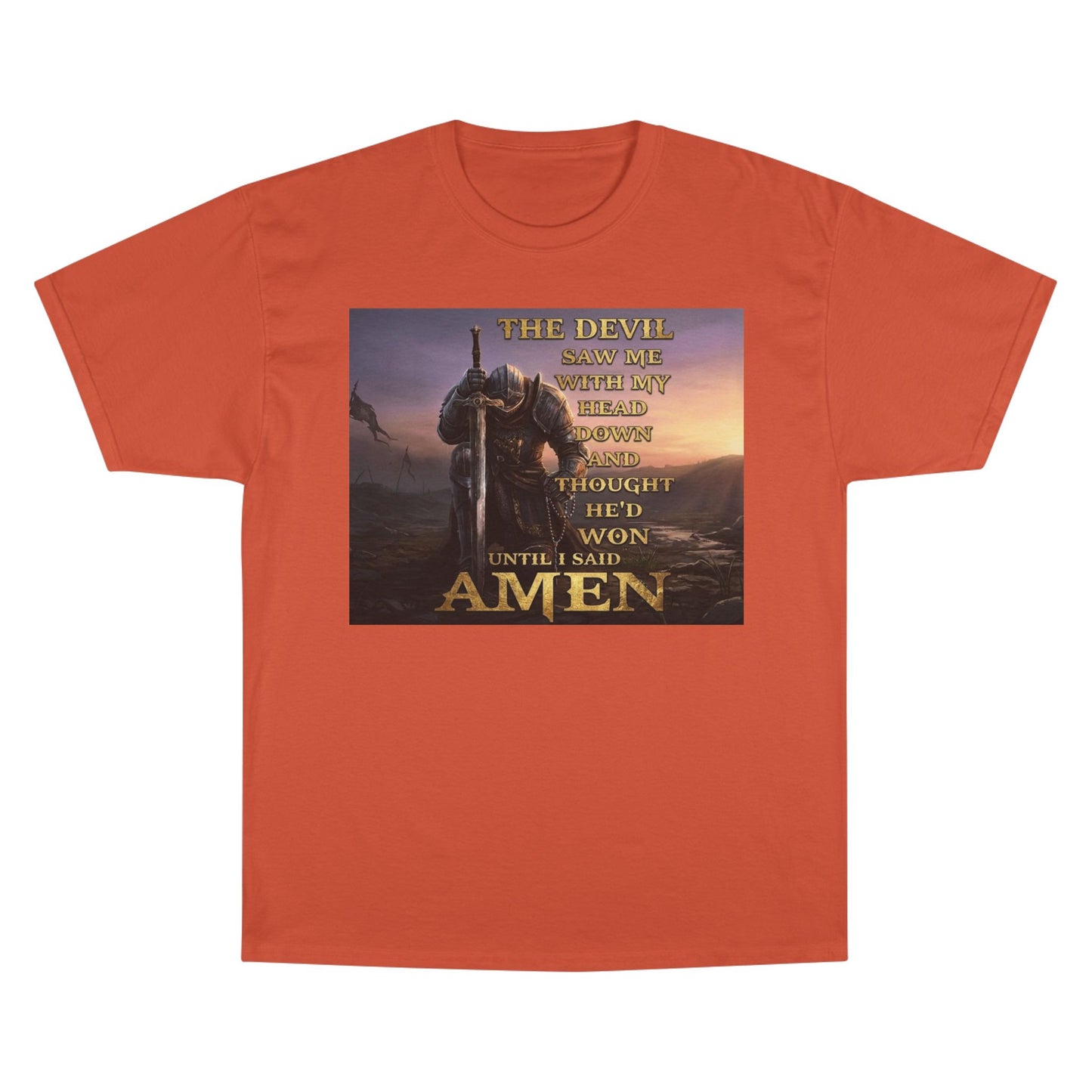 Christian Knight Prayer T-Shirt — Dawn Battlefield Survivor Design