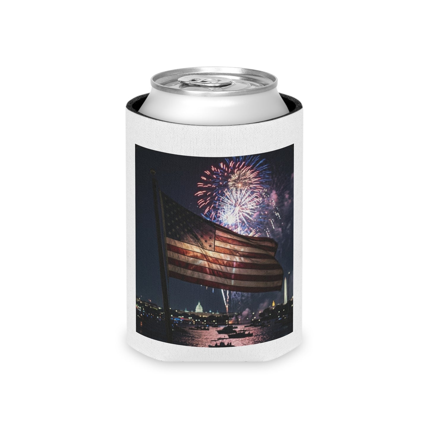 USA 4th of July Drink Insulator - Four Great Presidents & Flag Fireworks