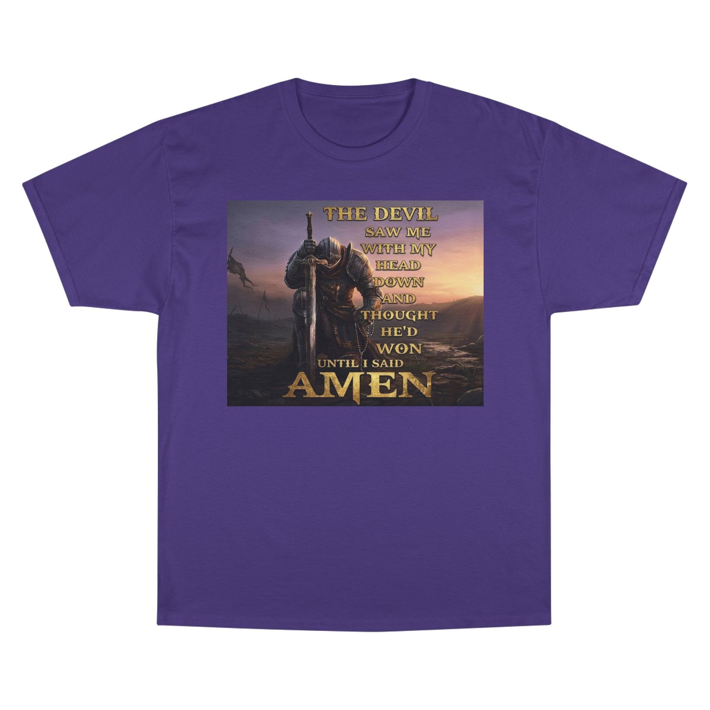 Christian Knight Prayer T-Shirt — Dawn Battlefield Survivor Design