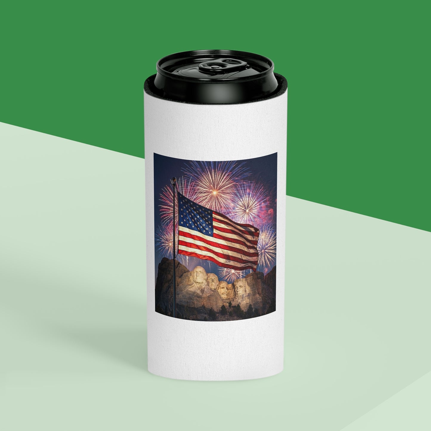 250th 4th of July Drink Insulator - Four Great Presidents & Flag/Fireworks