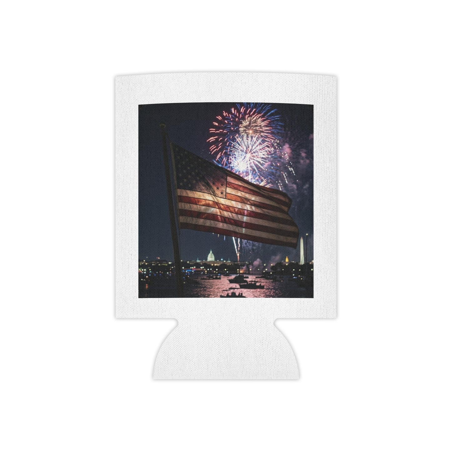 USA 4th of July Drink Insulator - Four Great Presidents & Flag Fireworks