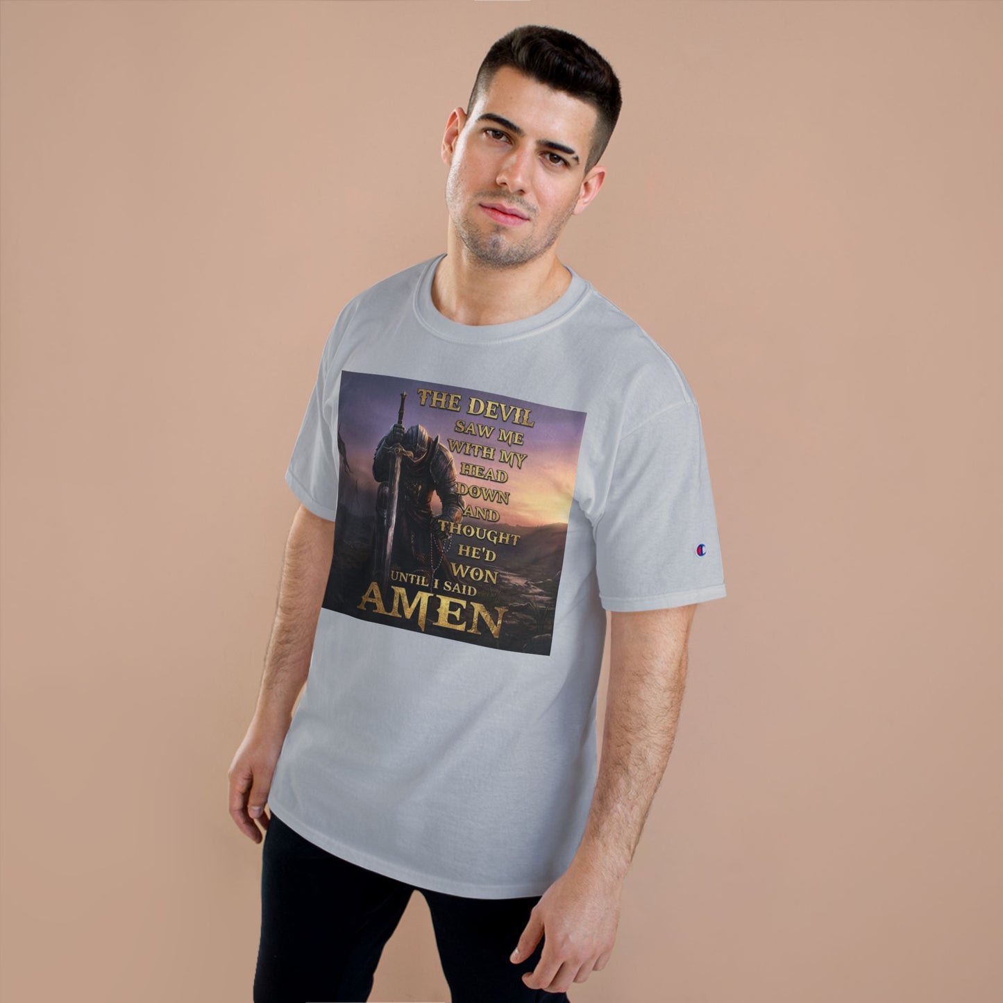 Christian Knight Prayer T-Shirt — Dawn Battlefield Survivor Design