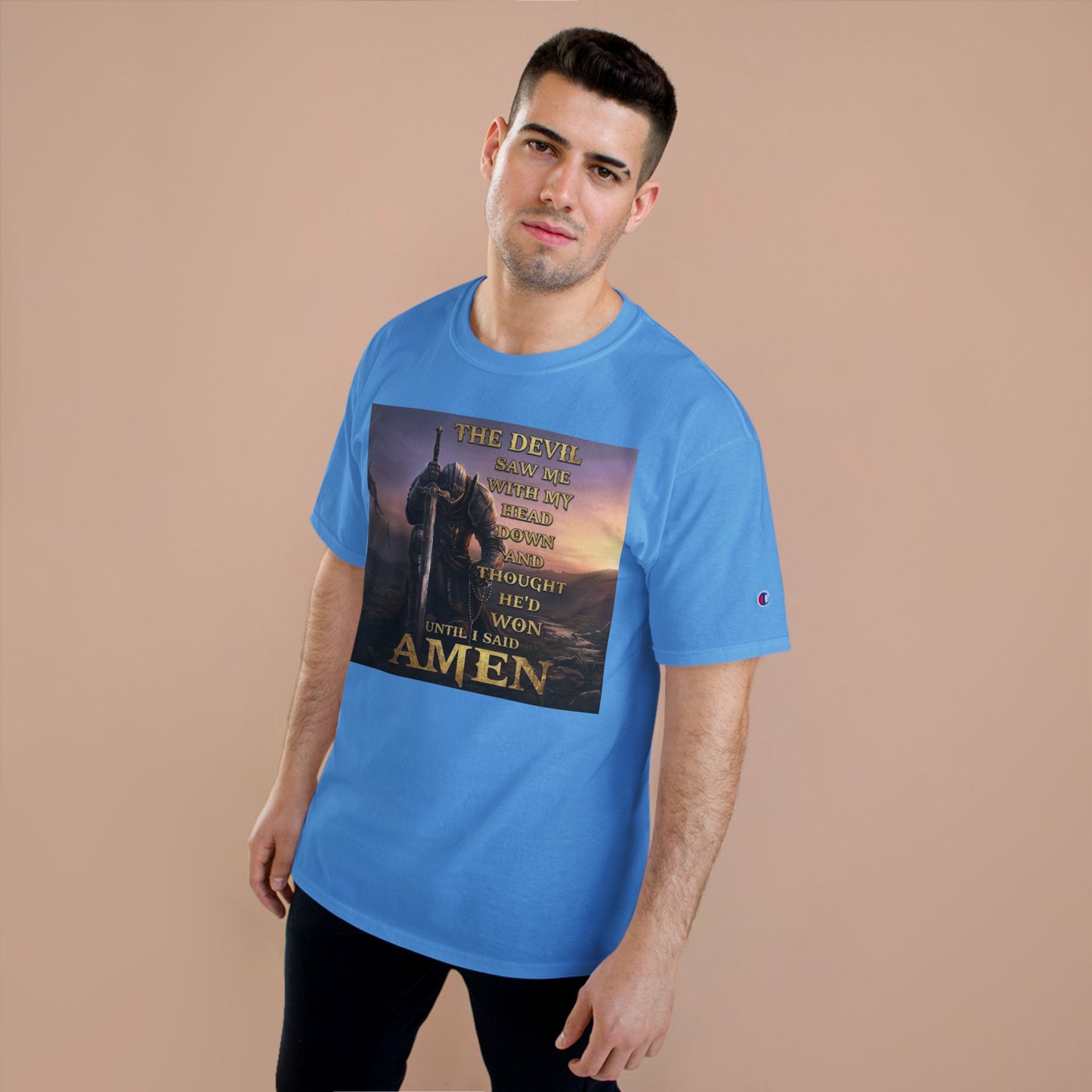Christian Knight Prayer T-Shirt — Dawn Battlefield Survivor Design