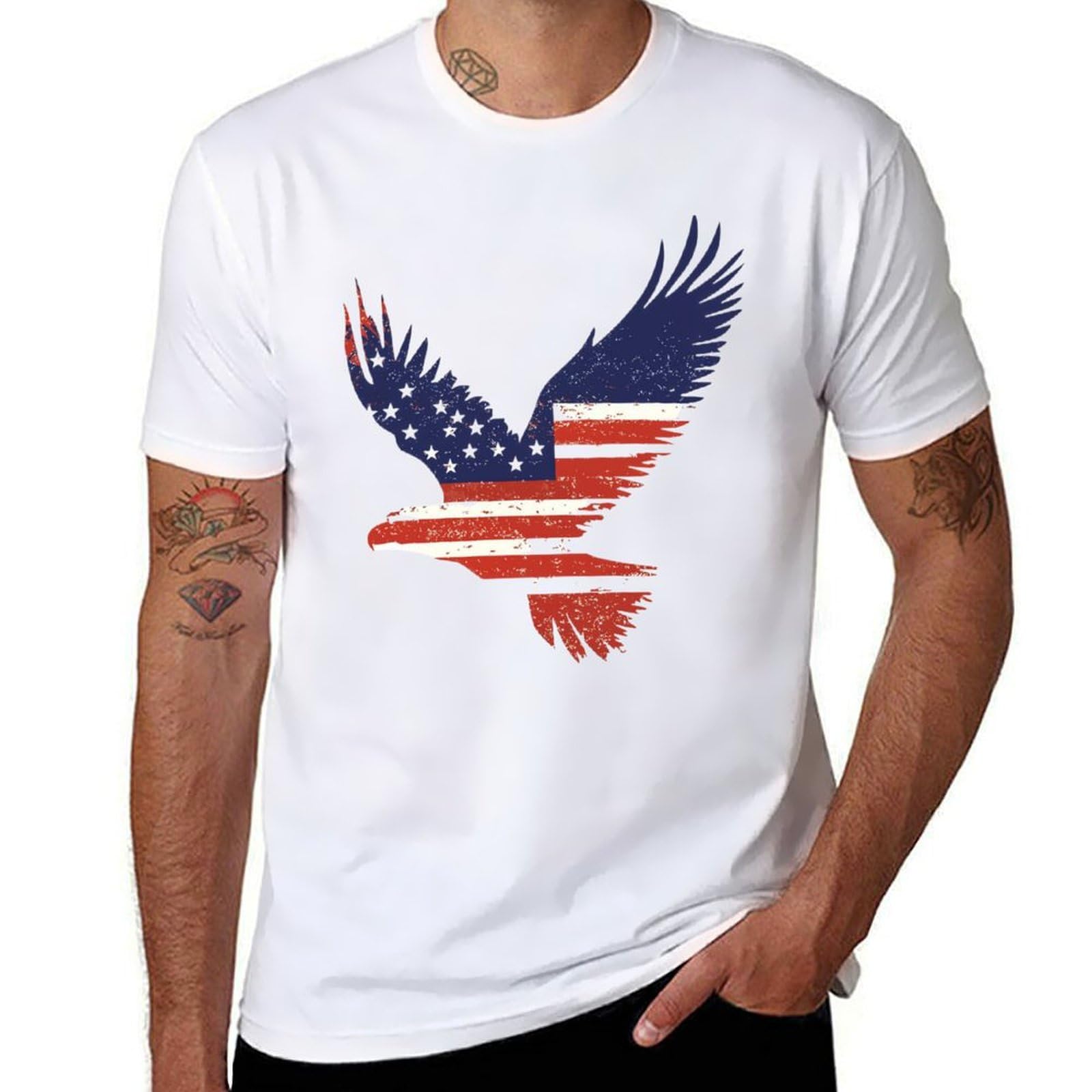 domirica American Flag Shirt Patriotic Eagle Print Cotton Novelty Cool Hippie 2025 Summer Short Sleeve Crewneck Tshirts