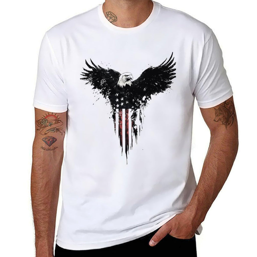 domirica American Flag Shirt Patriotic Eagle Print Cotton Novelty Cool Hippie 2025 Summer Short Sleeve Crewneck Tshirts