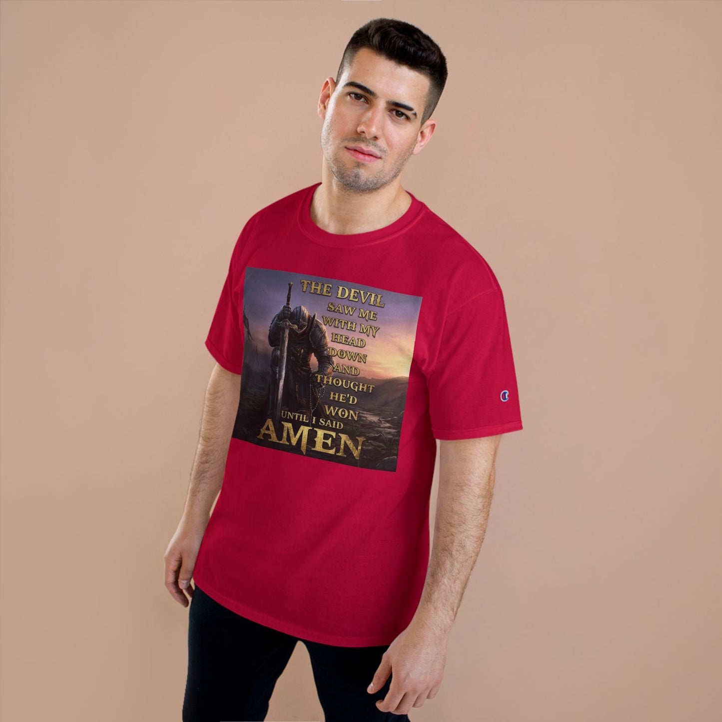 Christian Knight Prayer T-Shirt — Dawn Battlefield Survivor Design