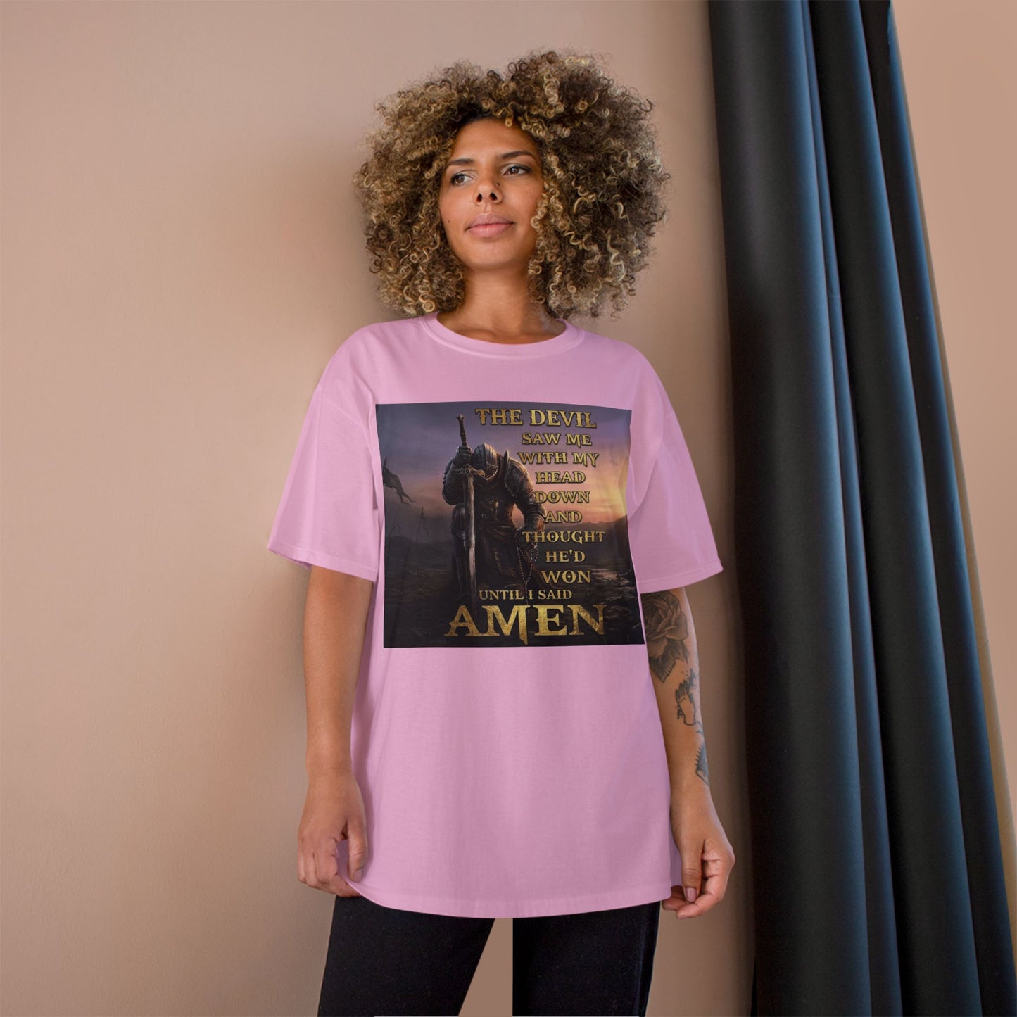 Christian Knight Prayer T-Shirt — Dawn Battlefield Survivor Design