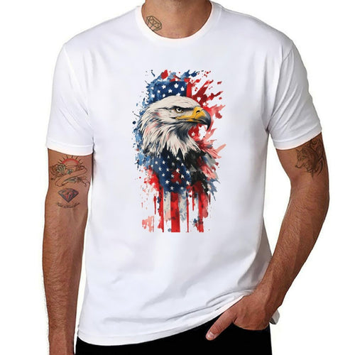 domirica American Flag Shirt Patriotic Eagle Print Cotton Novelty Cool Hippie 2025 Summer Short Sleeve Crewneck Tshirts