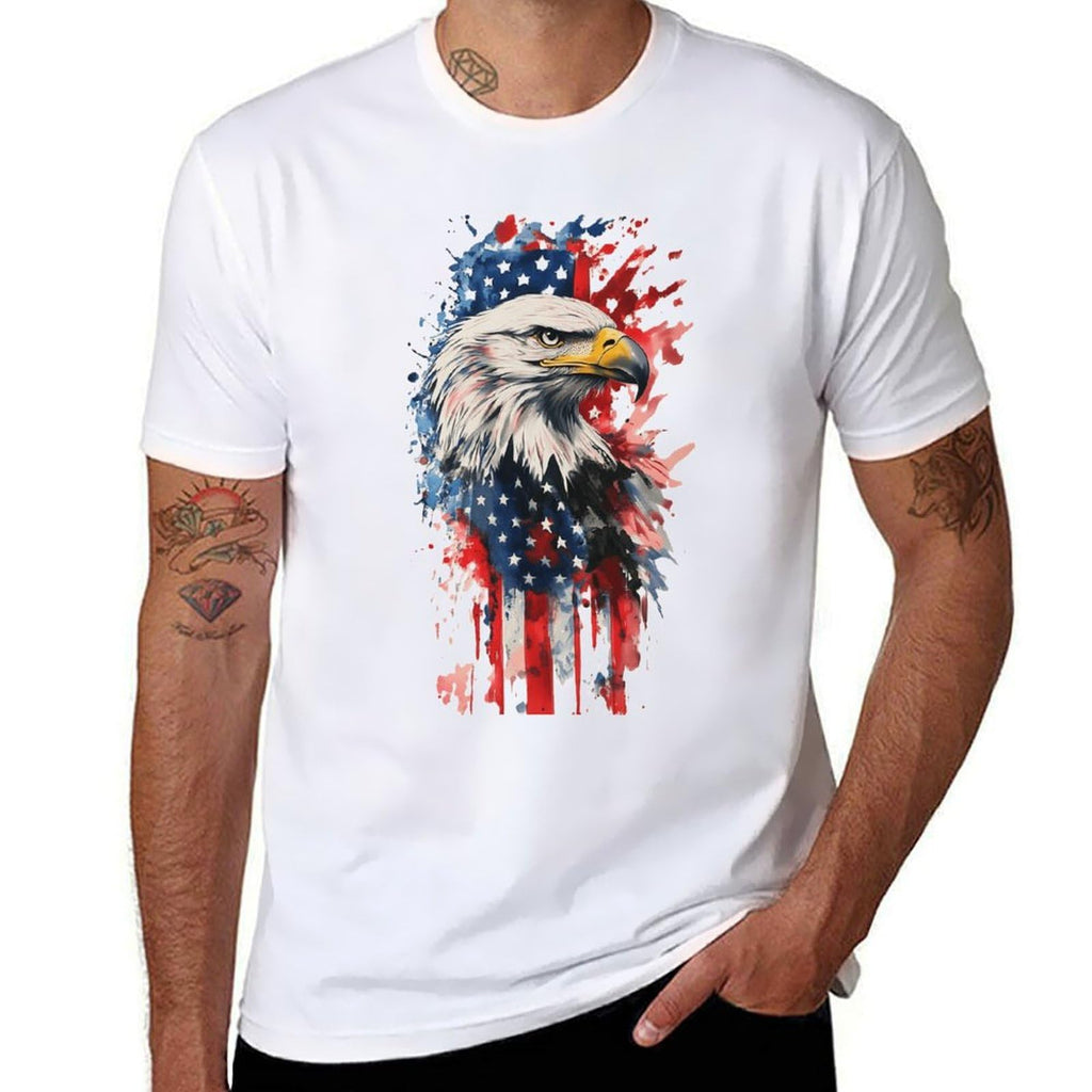 domirica American Flag Shirt Patriotic Eagle Print Cotton Novelty Cool Hippie 2025 Summer Short Sleeve Crewneck Tshirts