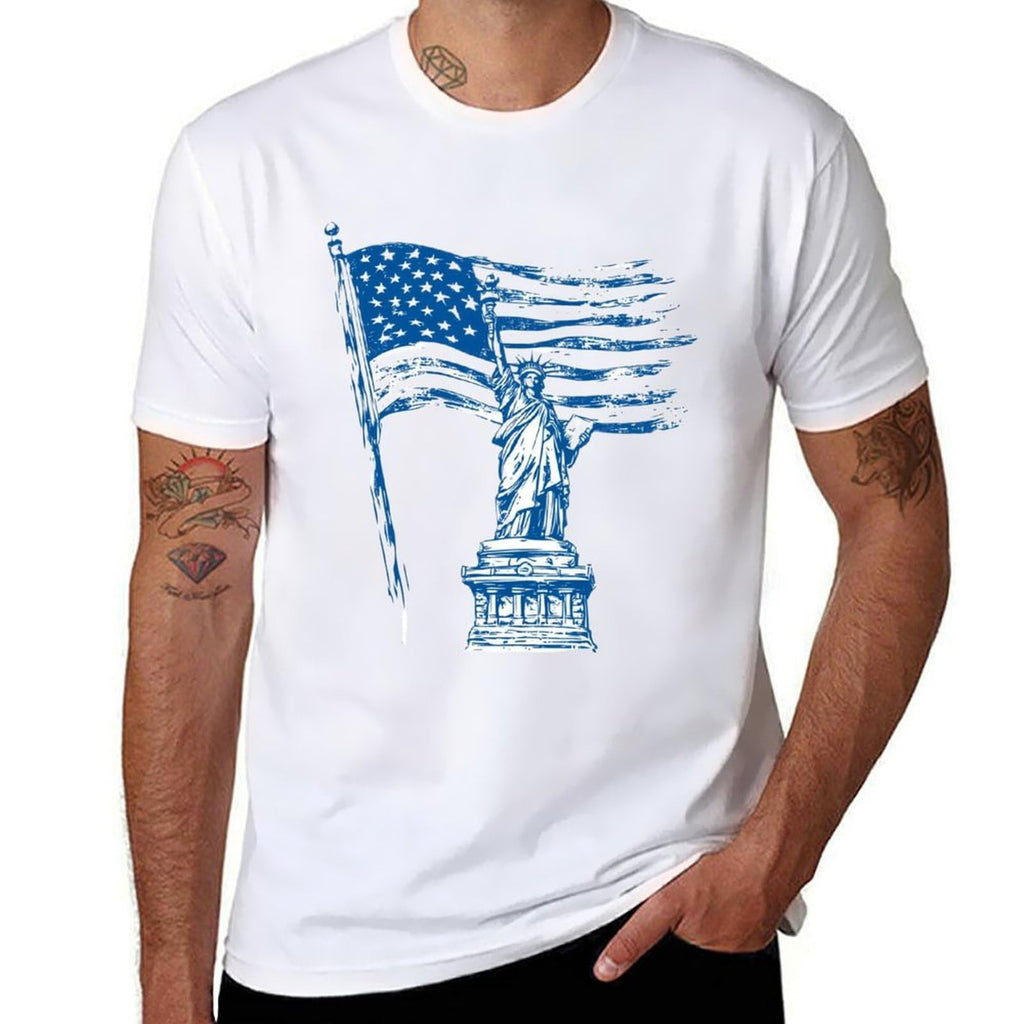 domirica American Flag Shirt Patriotic Eagle Print Cotton Novelty Cool Hippie 2025 Summer Short Sleeve Crewneck Tshirts