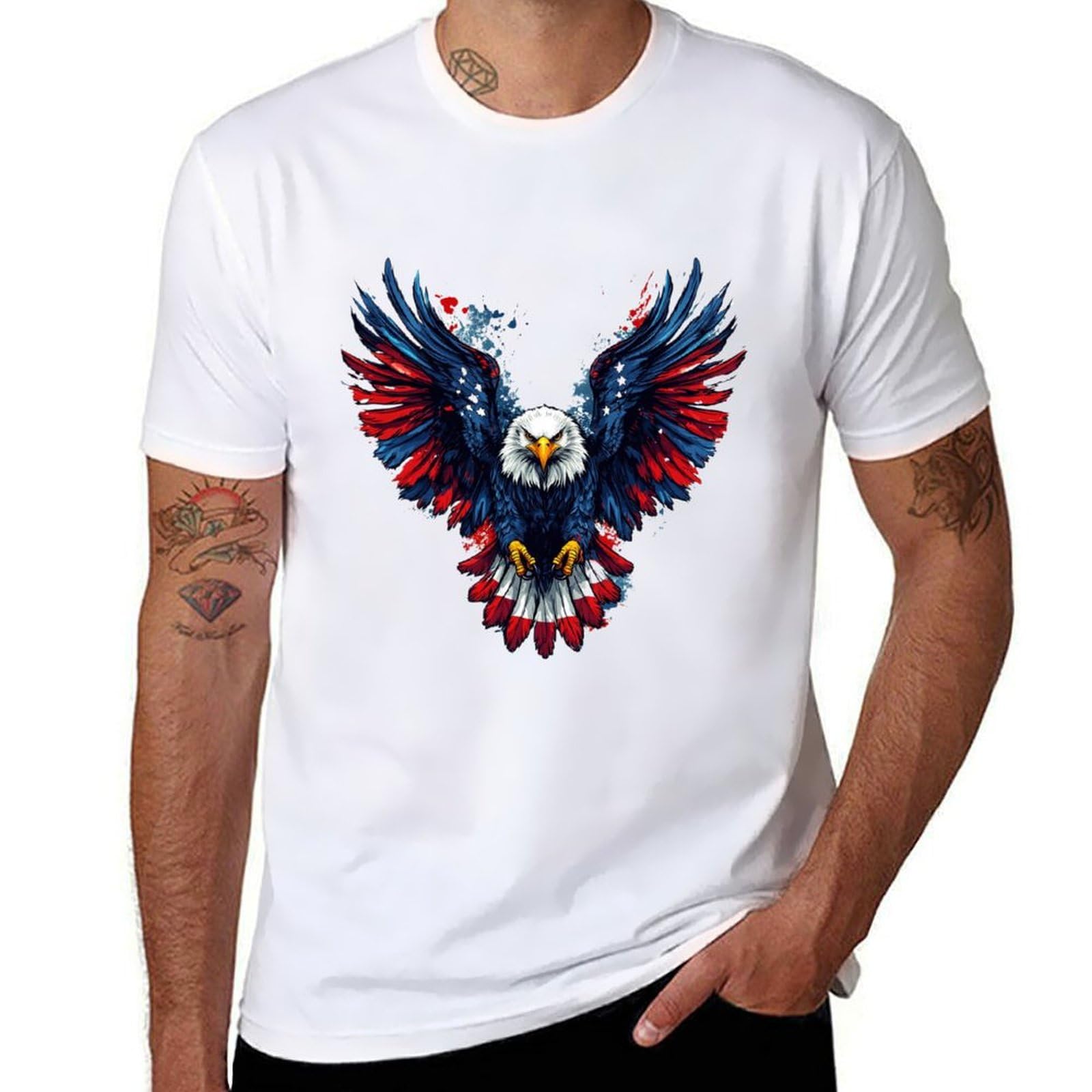domirica American Flag Shirt Patriotic Eagle Print Cotton Novelty Cool Hippie 2025 Summer Short Sleeve Crewneck Tshirts