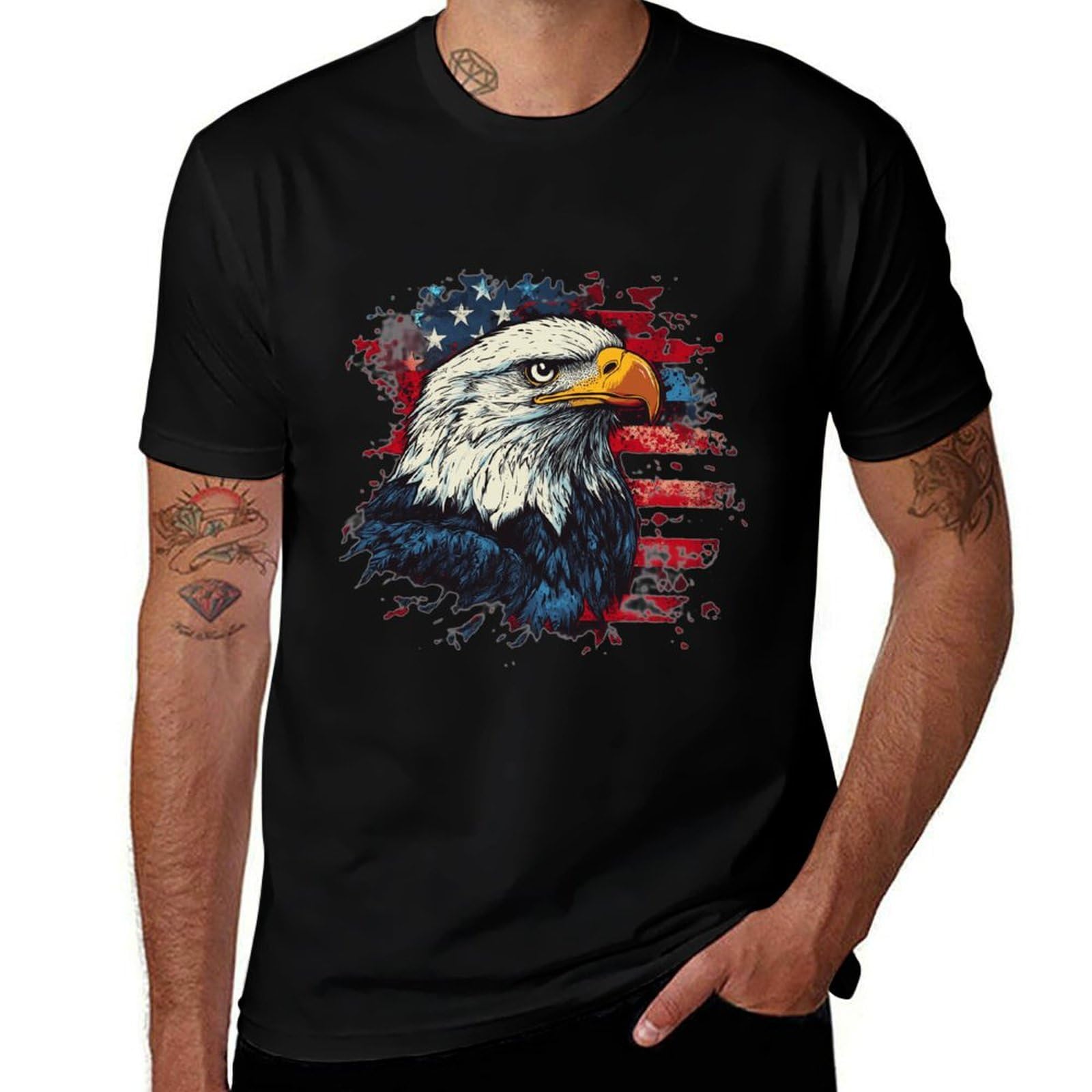 domirica American Flag Shirt Patriotic Eagle Print Cotton Novelty Cool Hippie 2025 Summer Short Sleeve Crewneck Tshirts