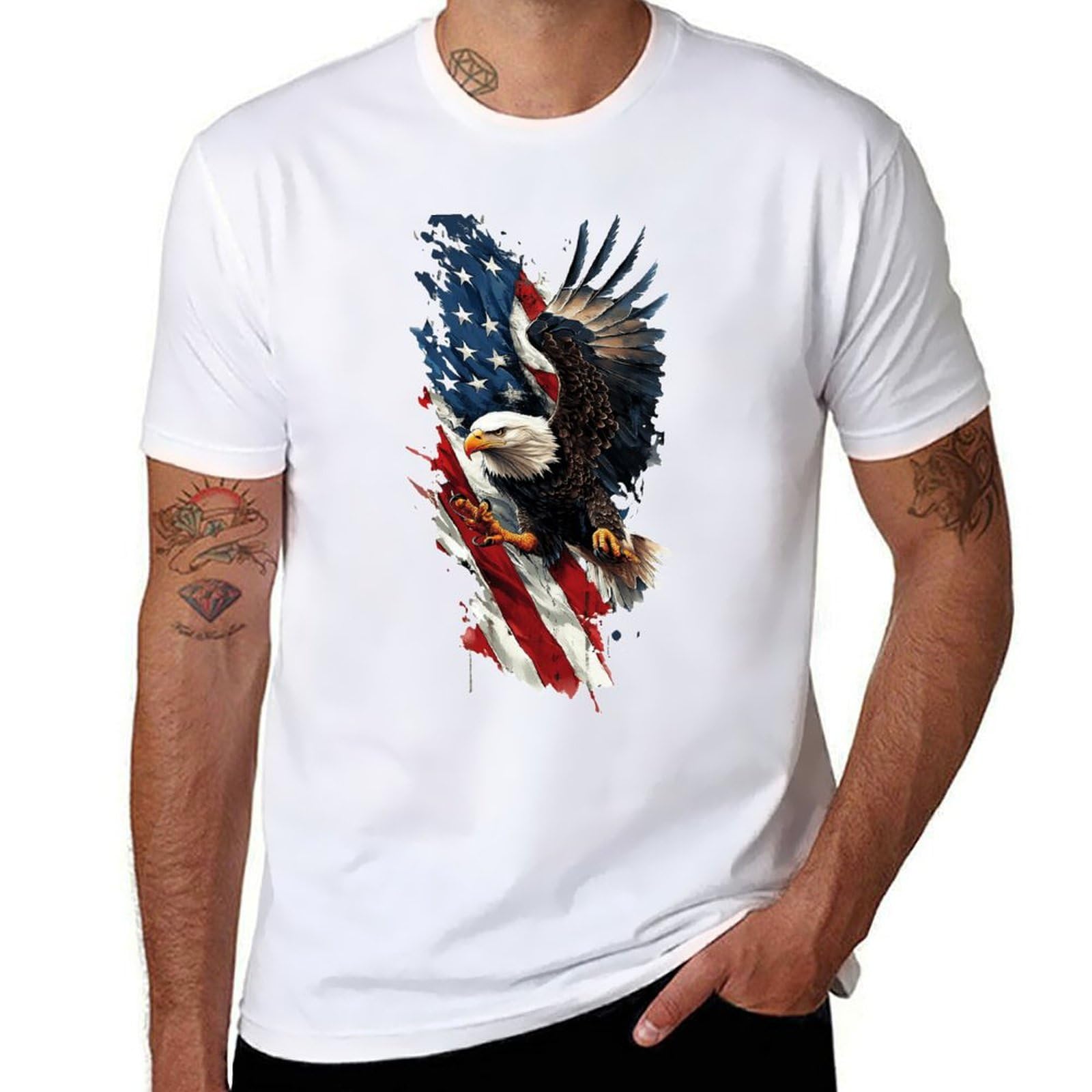 domirica American Flag Shirt Patriotic Eagle Print Cotton Novelty Cool Hippie 2025 Summer Short Sleeve Crewneck Tshirts