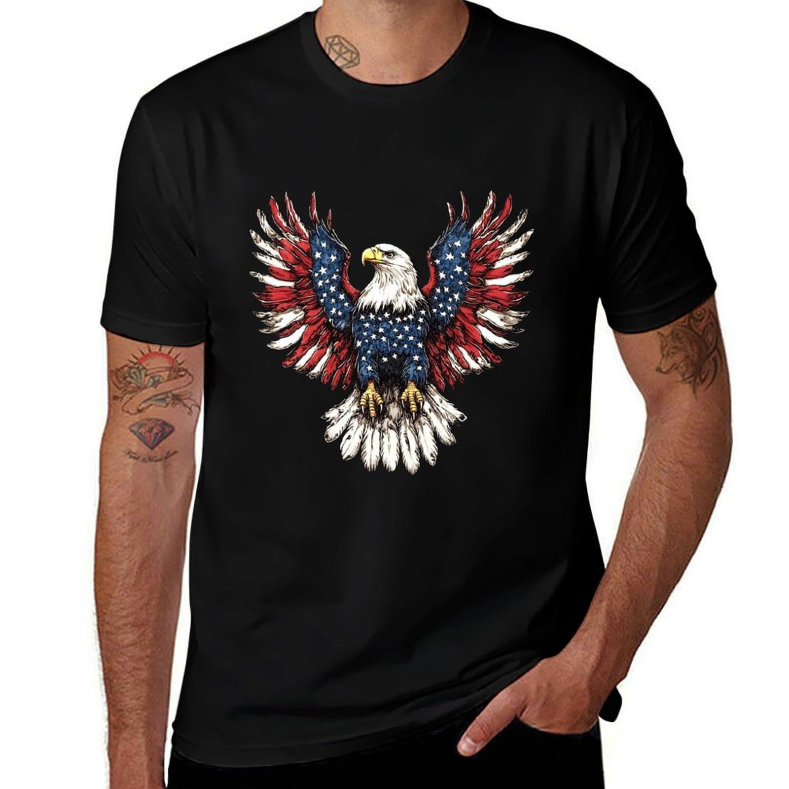 domirica American Flag Shirt Patriotic Eagle Print Cotton Novelty Cool Hippie 2025 Summer Short Sleeve Crewneck Tshirts