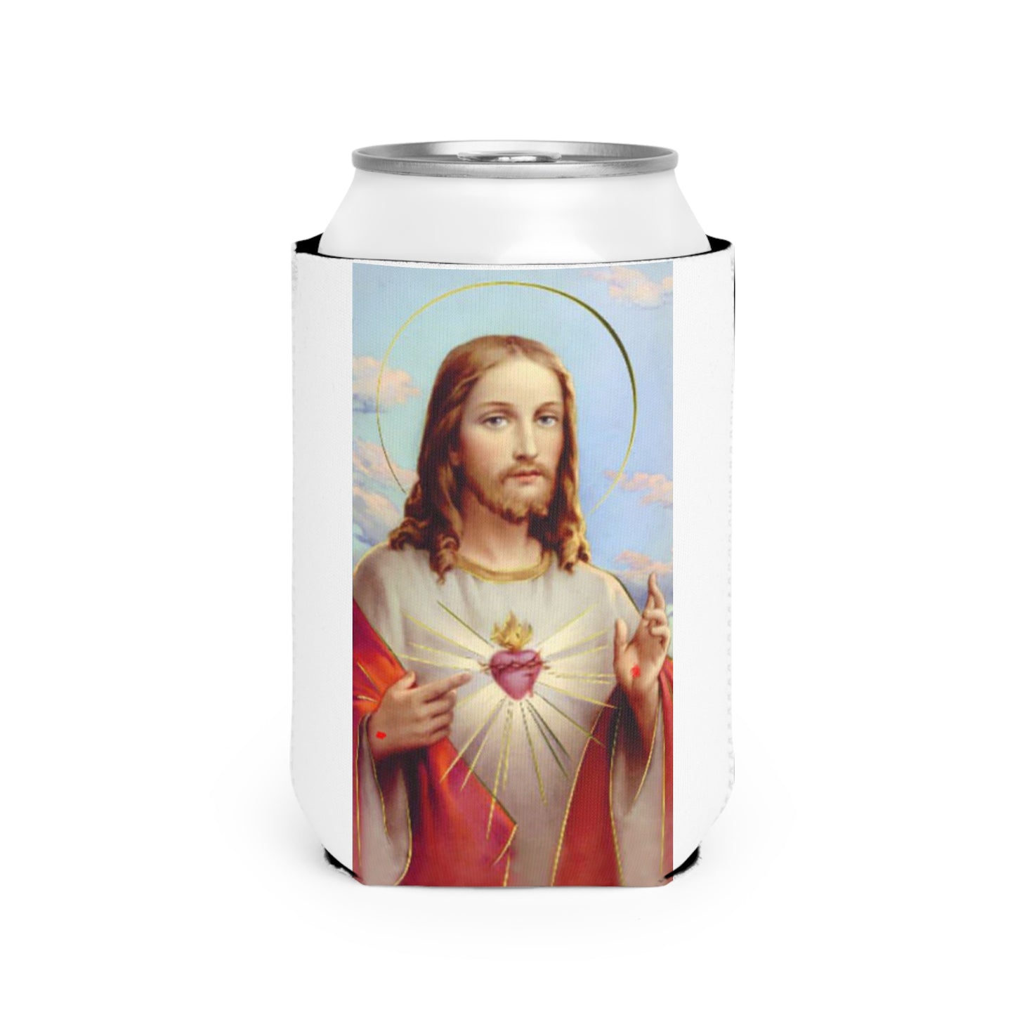 Sacred Heart Jesus Can Cooler Sleeve — Religious Beverage Insulator for Church Events & Gifts