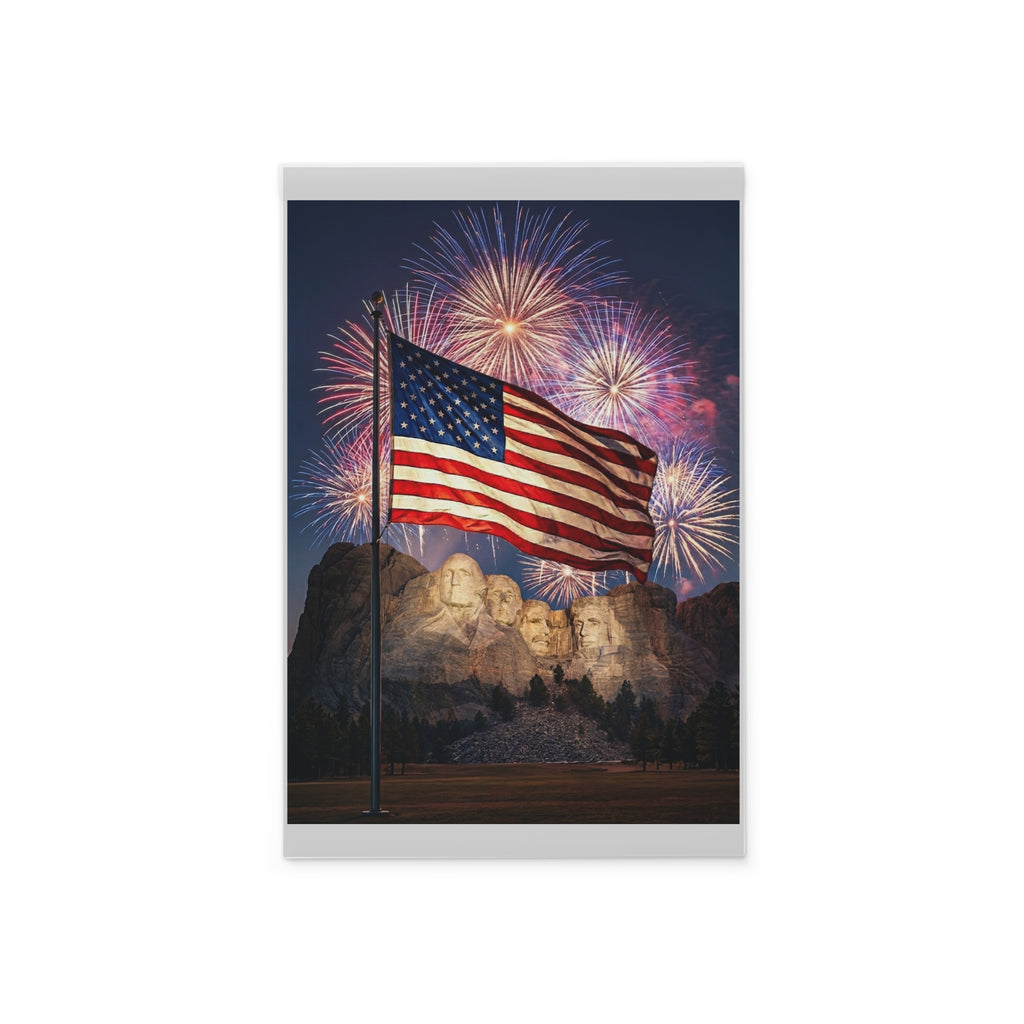 Patriotic Garden Banner – American Flag & Mount Rushmore Fireworks
