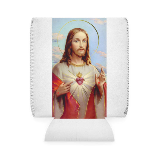 Sacred Heart Jesus Can Cooler Sleeve — Religious Beverage Insulator for Church Events & Gifts