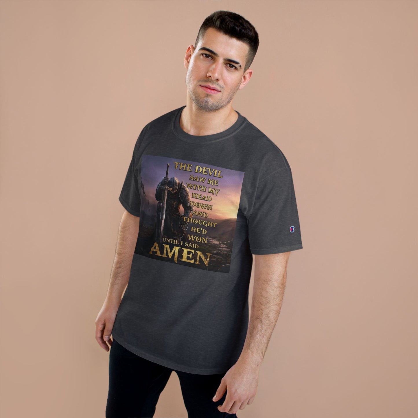 Christian Knight Prayer T-Shirt — Dawn Battlefield Survivor Design