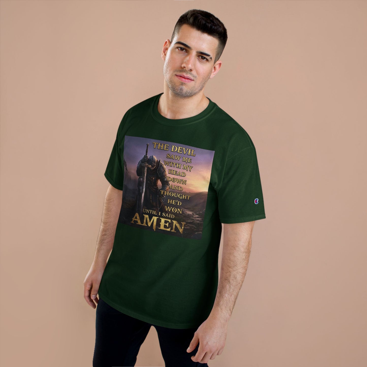Christian Knight Prayer T-Shirt — Dawn Battlefield Survivor Design